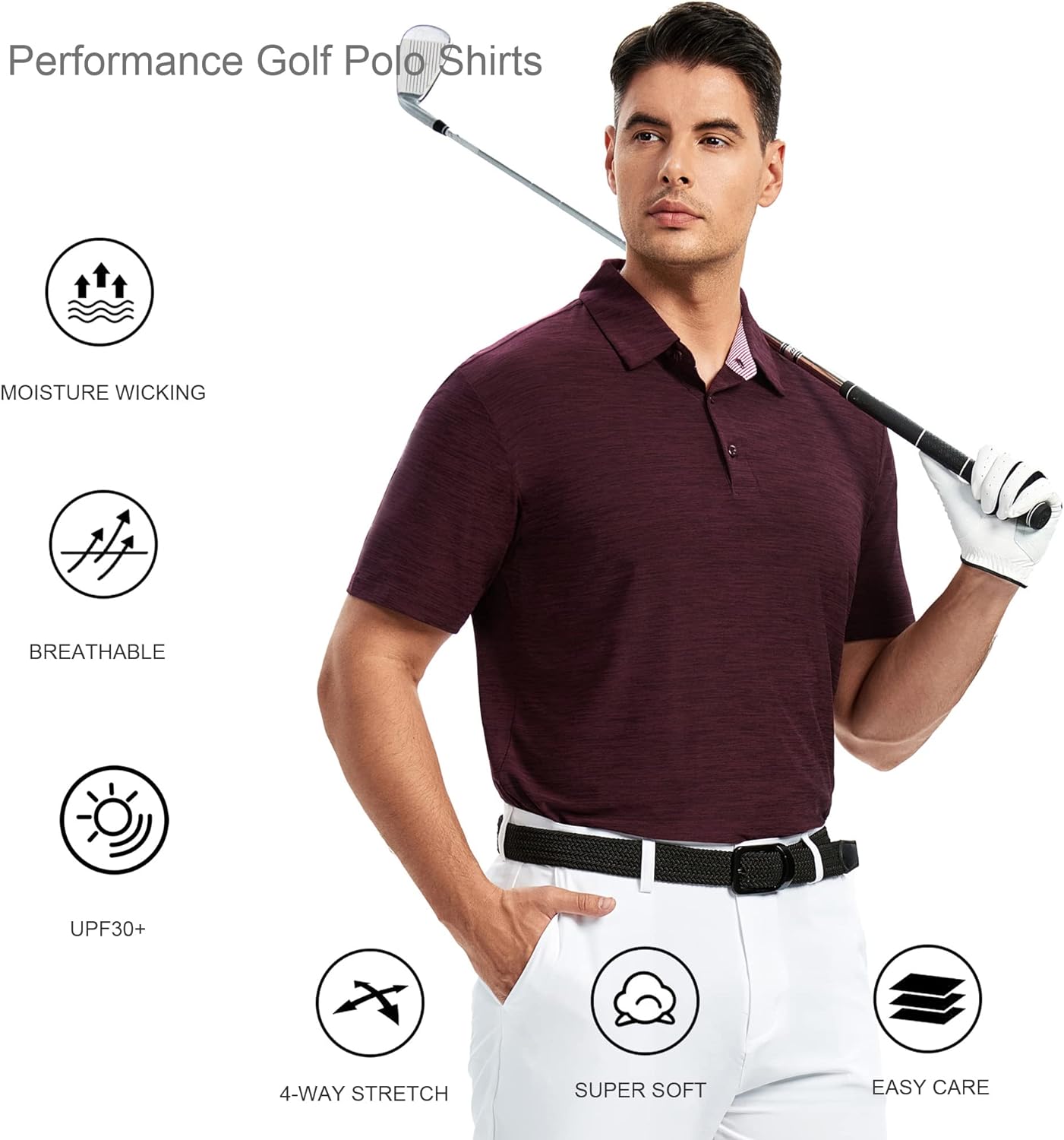 Alex Vando Mens Golf Shirt Moisture Wicking Quick-Dry Short Sleeve Casual Polo Shirts for Men