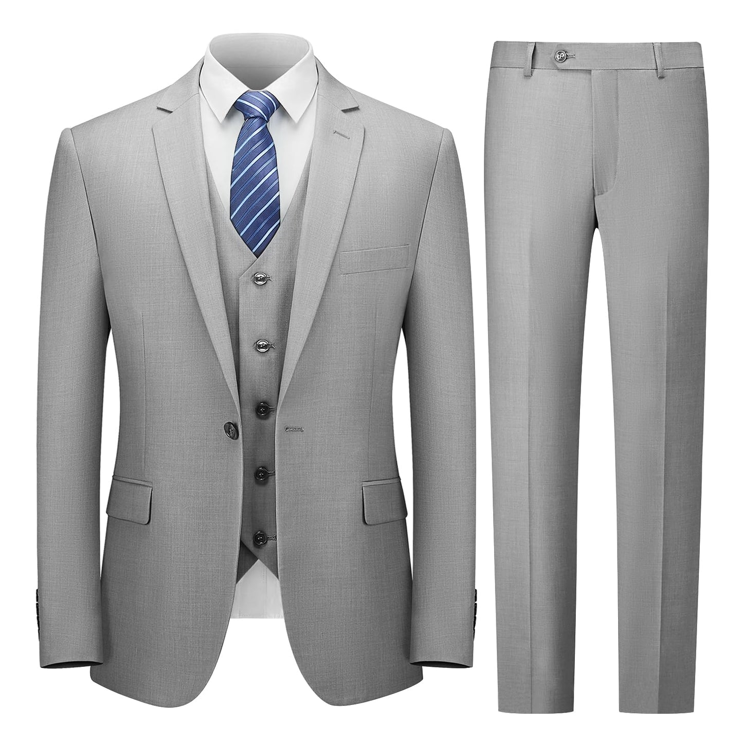 Cooper & Nelson Men's Suit Slim Fit, 3 Piece Suits for Men, One Button Solid Jacket Vest Pants with Tie, Tuxedo Set