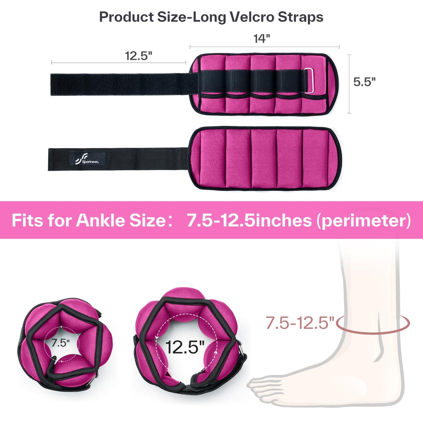 Sportneer Adjustable Ankle Weights 1 Pair 2 4 6 8 10 Lbs Leg Weight Straps for Women Men, Weighted Ankle Weights Set for Gym,Fitness, Workout,Walking, Jogging,1-5 lbs Each Ankle, 1 Pair 2-10 lbs