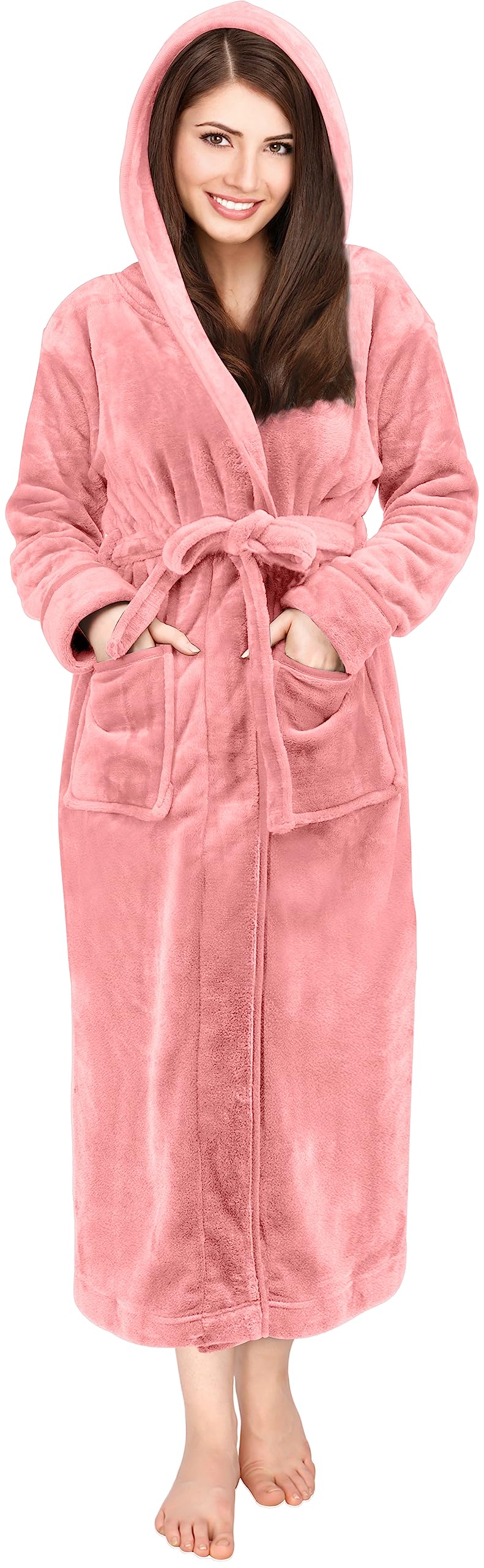 NY Threads Womens Fleece Hooded Bathrobe Plush Long Robe