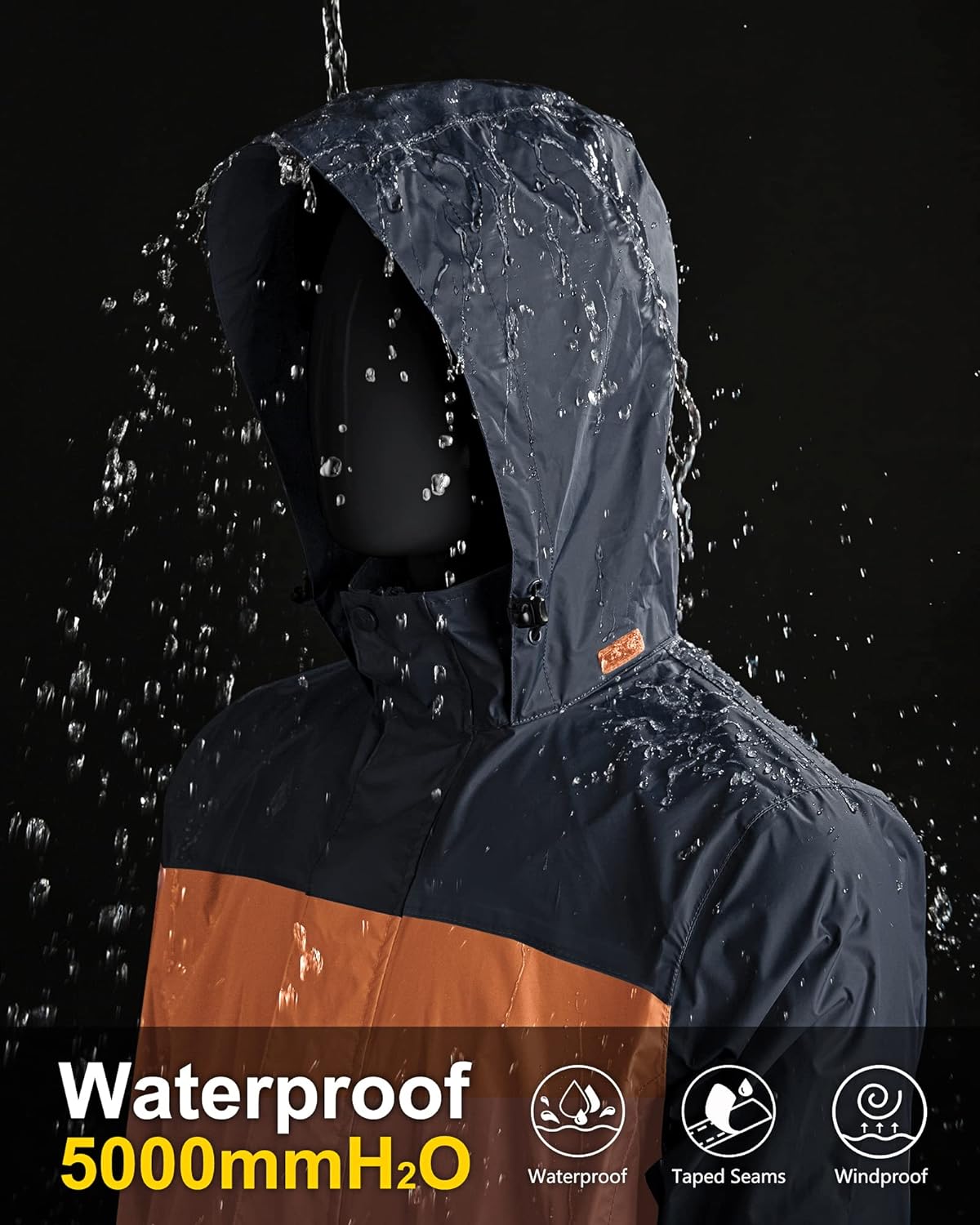 33,000ft Packable Rain Jacket Men's Lightweight Waterproof Rain Shell Jacket Raincoat with Hood for Golf Cycling Windbreaker