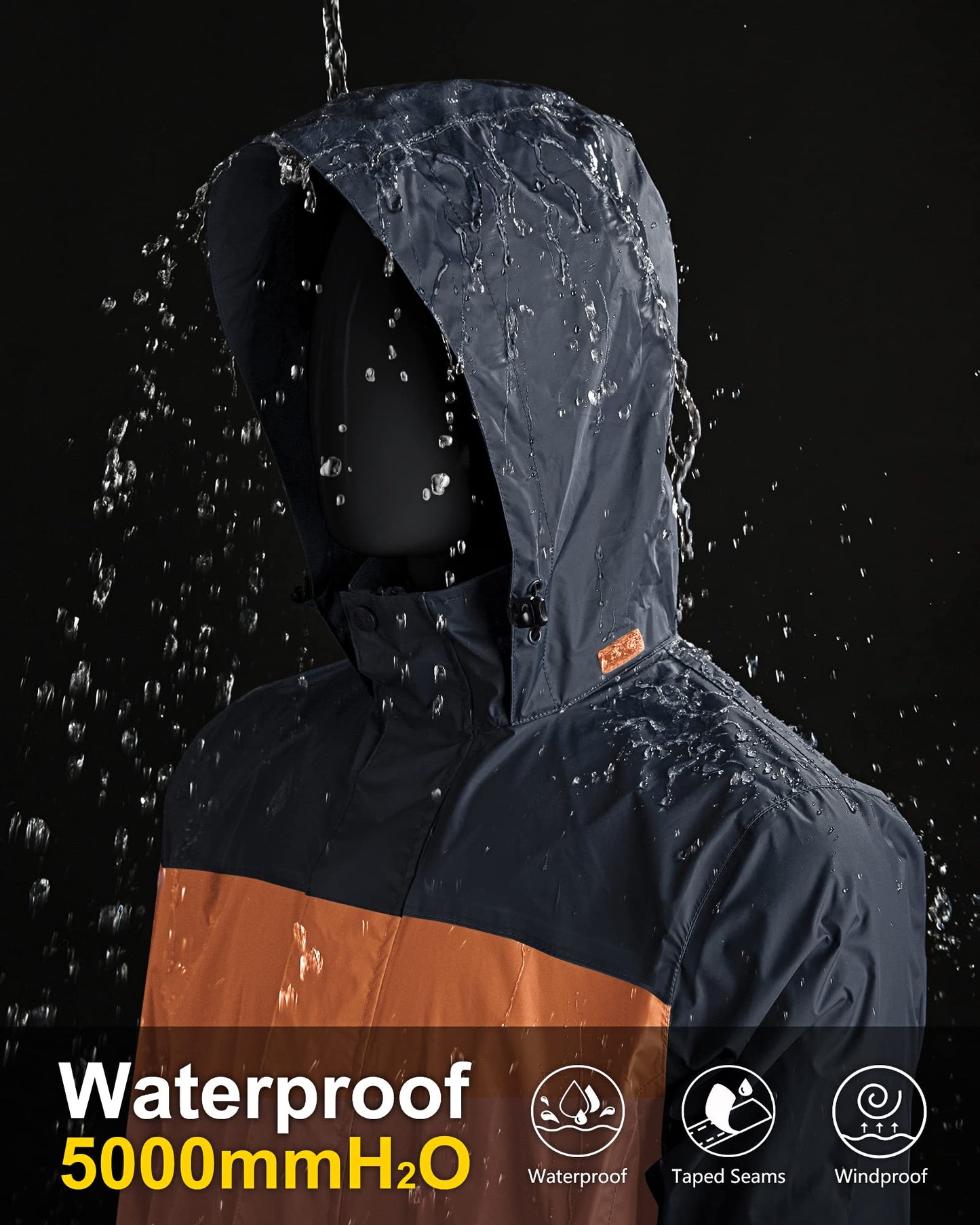 33,000ft Packable Rain Jacket Men's Lightweight Waterproof Rain Shell Jacket Raincoat with Hood for Golf Cycling Windbreaker