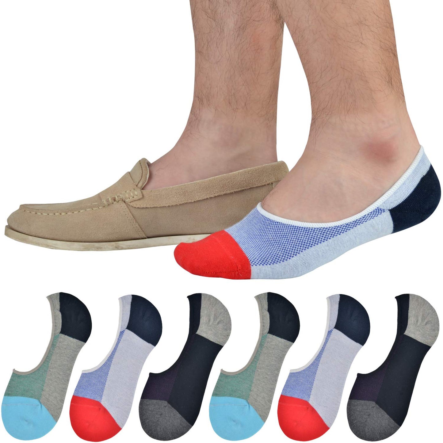 JORMATT Genuine Mens No Show Socks, Loafer Sneakers Low Cut Cotton Socks With Non Slip Grips