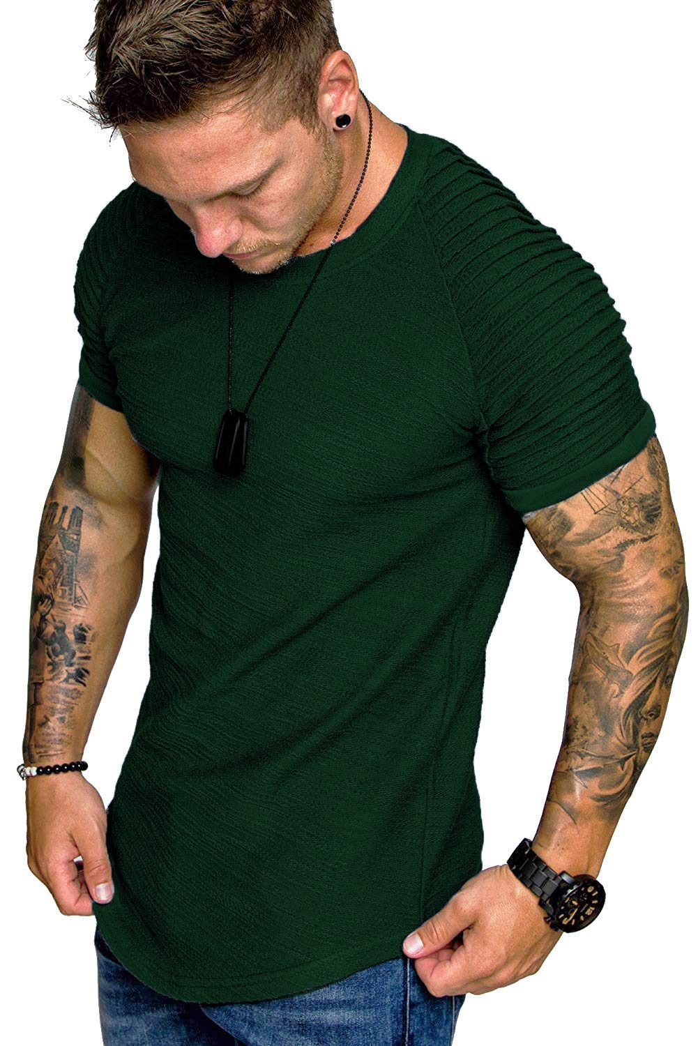 COOFANDY Men's Muscle T-Shirt Pleated Raglan Sleeve Bodybuilding Gym Tee Short Sleeve Fashion Workout Shirts Hipster Shirt