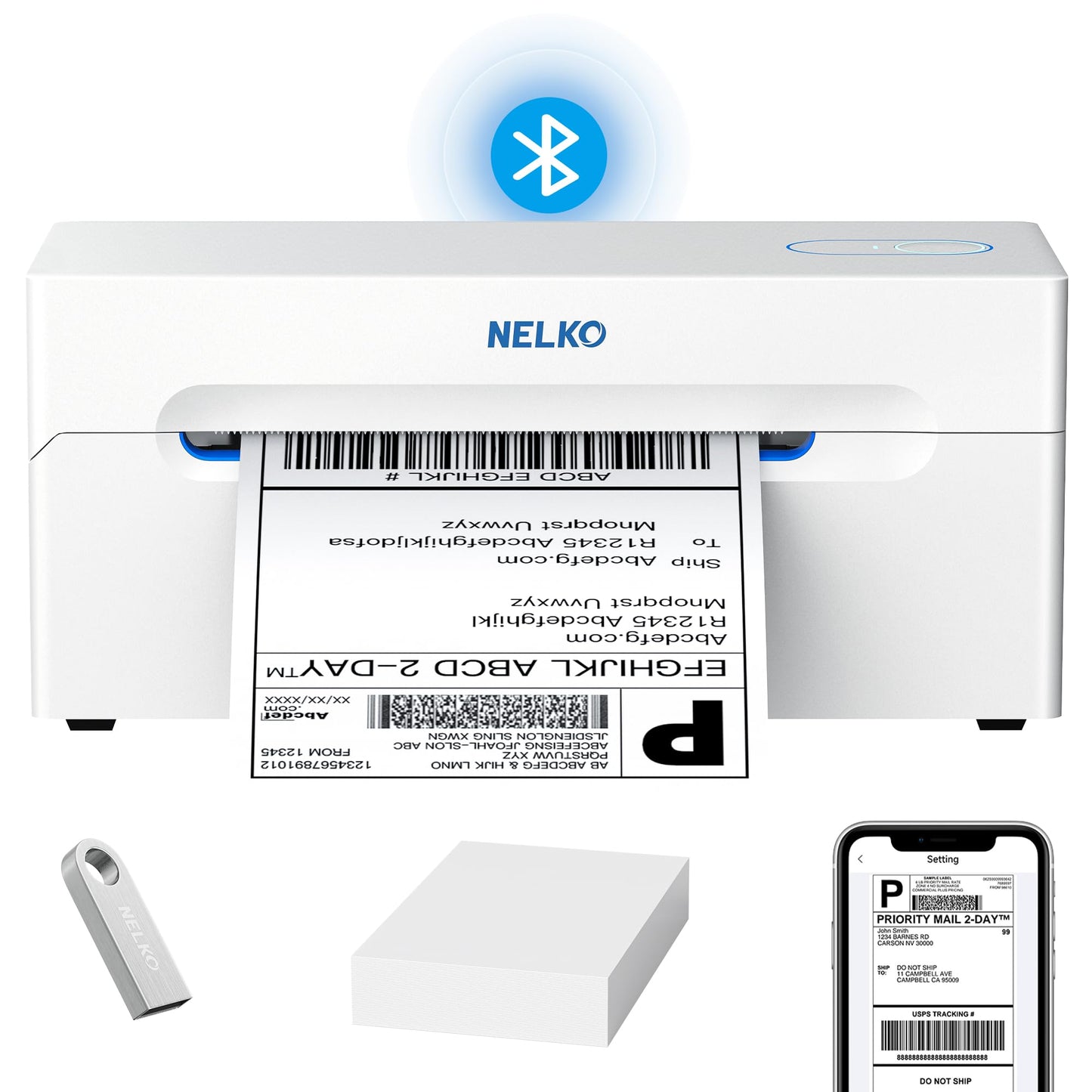 Nelko Bluetooth Thermal Shipping Label Printer, Wireless 4x6 Shipping Label Printer for Shipping Packages, Support Android, iPhone and Windows, Widely Used for Amazon, Ebay, Shopify, Etsy, USPS