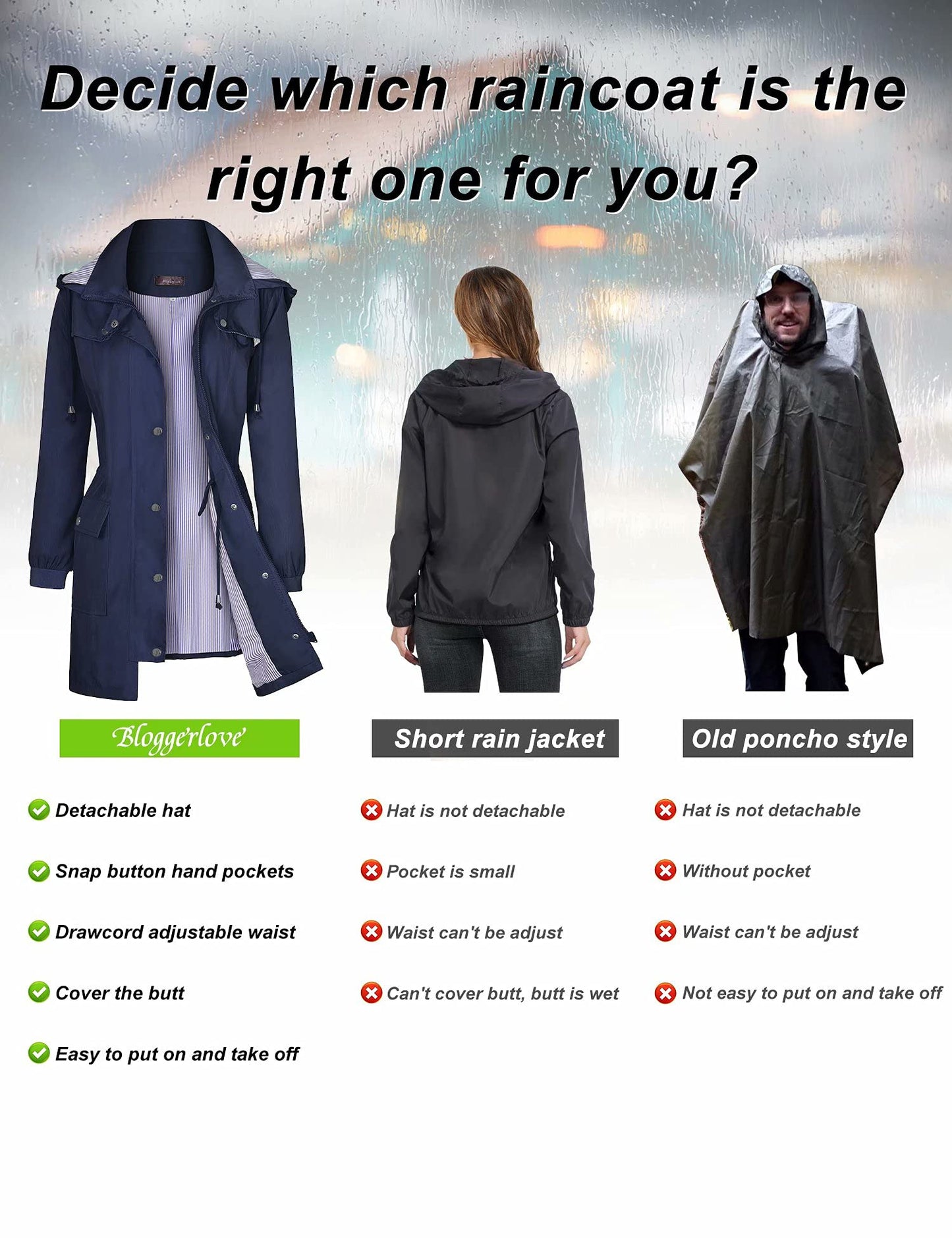 Bloggerlove Rain Jacket Women Lightweight Raincoat Waterproof Windbreaker Striped Climbing Outdoor Hooded Trench Coats S-XXL