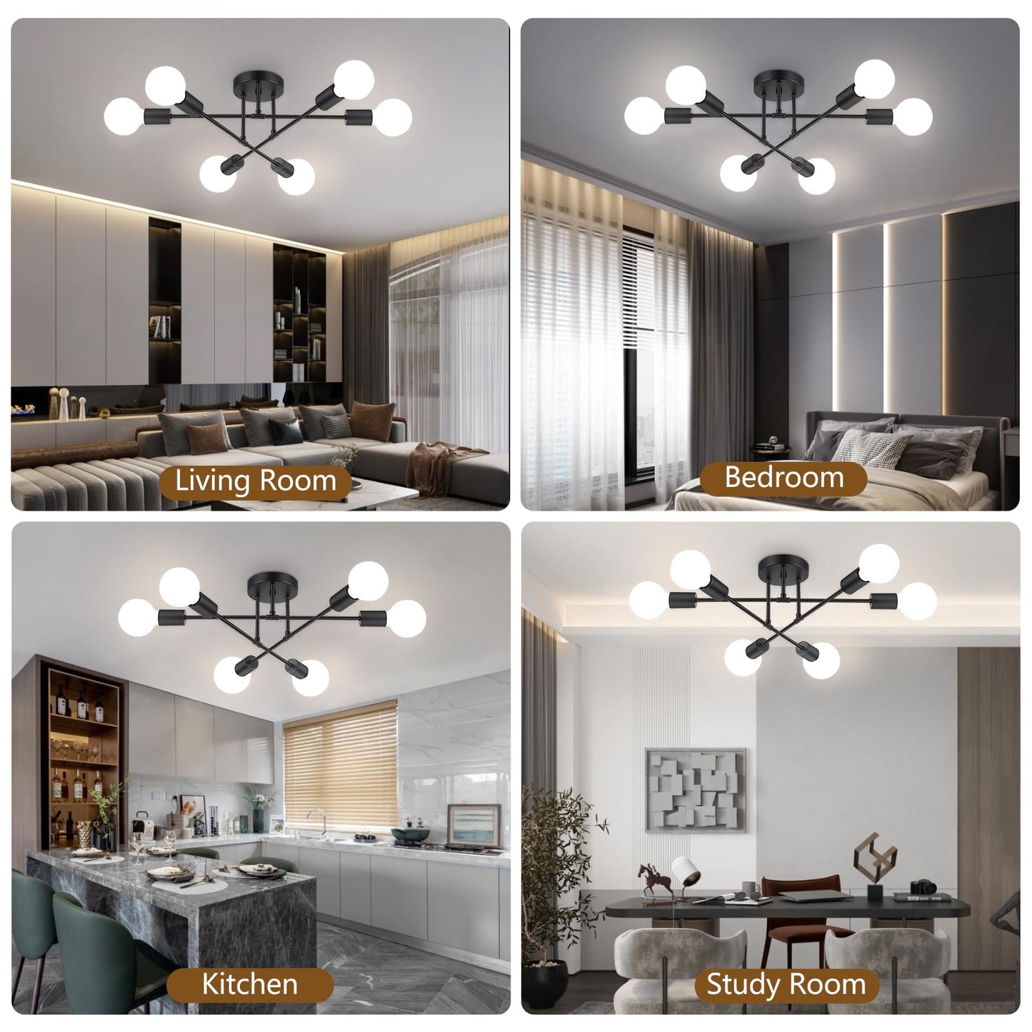 Ceiling Light Fixture, 6-Light Ceiling Light, Modern Dinning Room Light Fixture, Sputnik Light Fixtures Ceiling Mount, Ceiling Light Fixtures Semi Flush Mount Light Fixture for Bedroom, Living Room