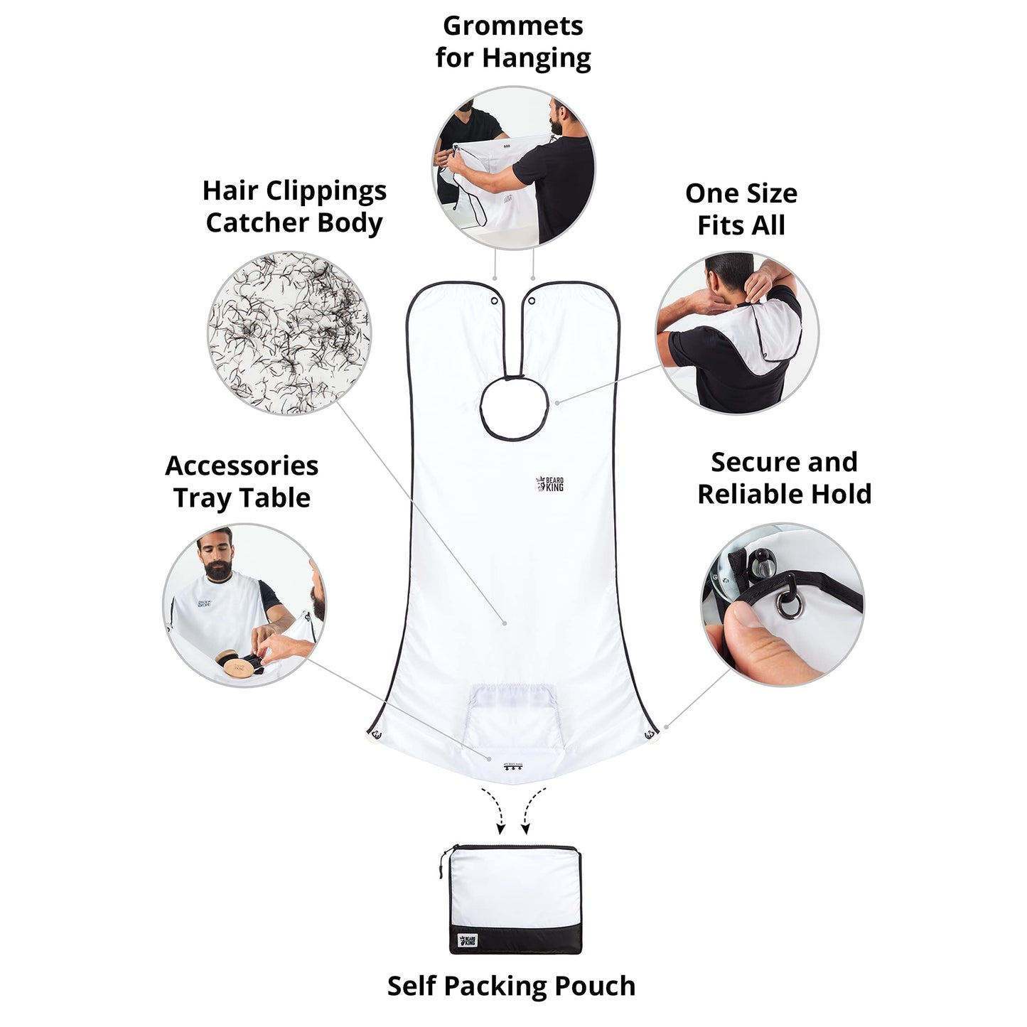 BEARD KING Beard Bib Apron - Shaving Set for Dad - As Seen on Shark Tank - Men's Hair Catcher for Shaving - Grooming Accessories, Black.