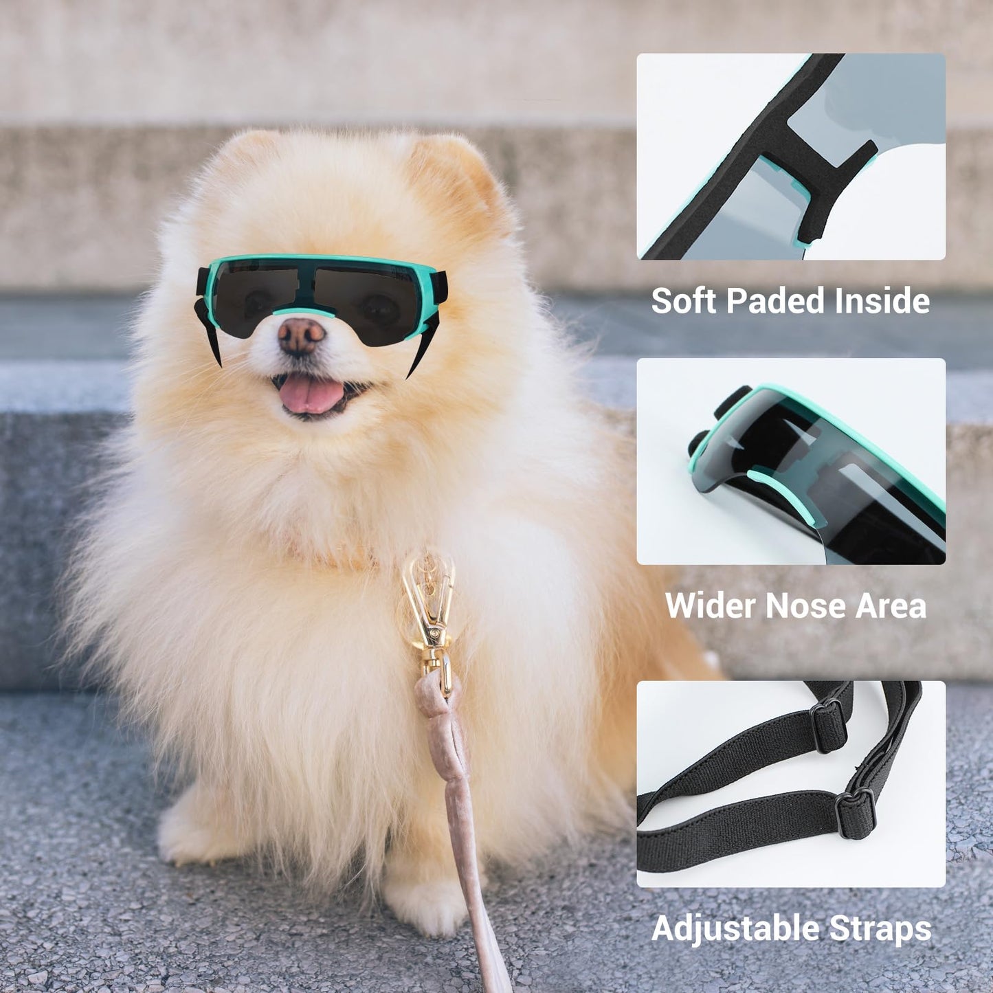 ENJOYING Dog Sunglasses Small Dog Goggles Anti-UV Doggy Glasses for Small Dogs Big Cats Impact/Wind/Dust/Fog Proof Puppy Eye Protection, Cool Blue