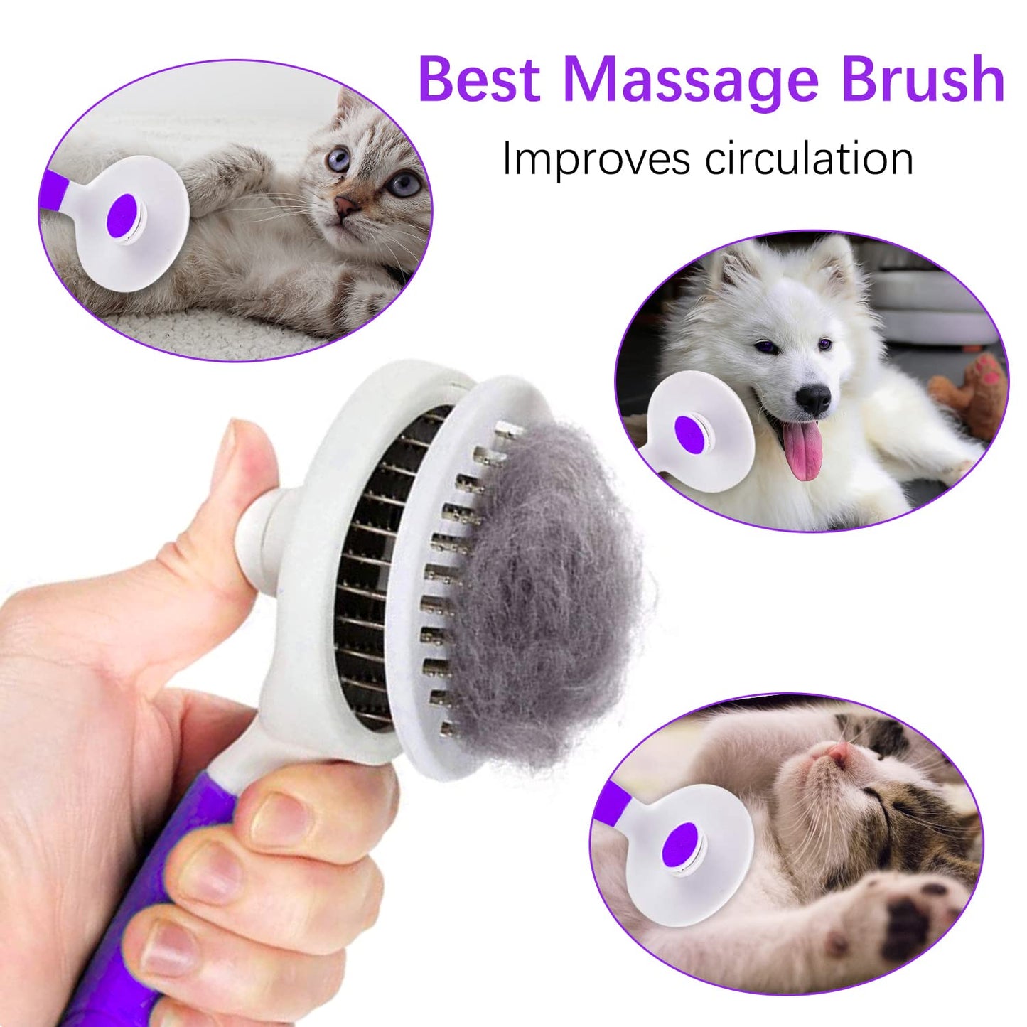 Cat Grooming Brush, Self Cleaning Slicker Brushes for Dogs Cats Pet Grooming Brush Tool Gently Removes Loose Undercoat, Mats Tangled Hair Slicker Brush for Pet Massage- Upgraded (BLUE)