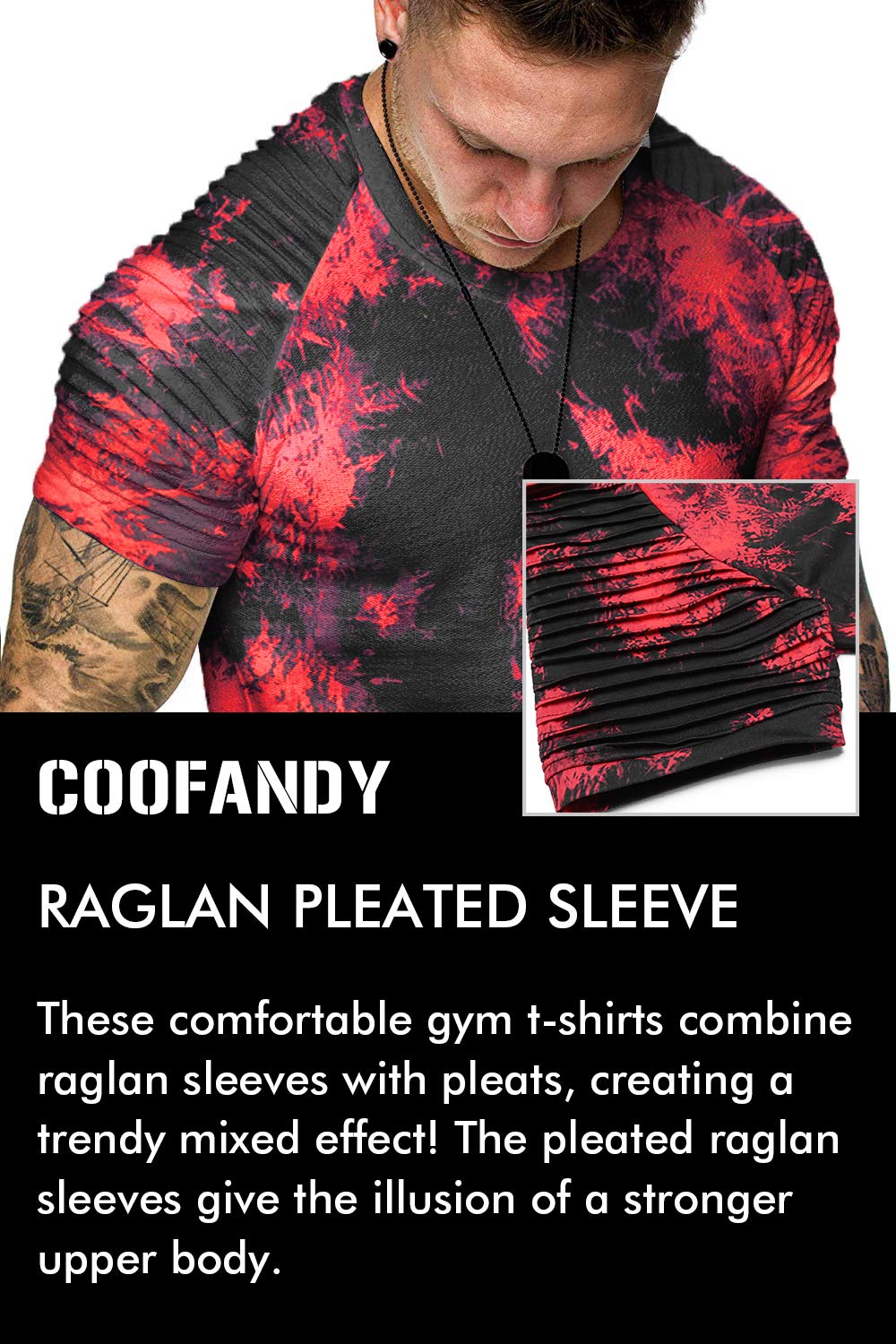 COOFANDY Men's Muscle T-Shirt Pleated Raglan Sleeve Bodybuilding Gym Tee Short Sleeve Fashion Workout Shirts Hipster Shirt