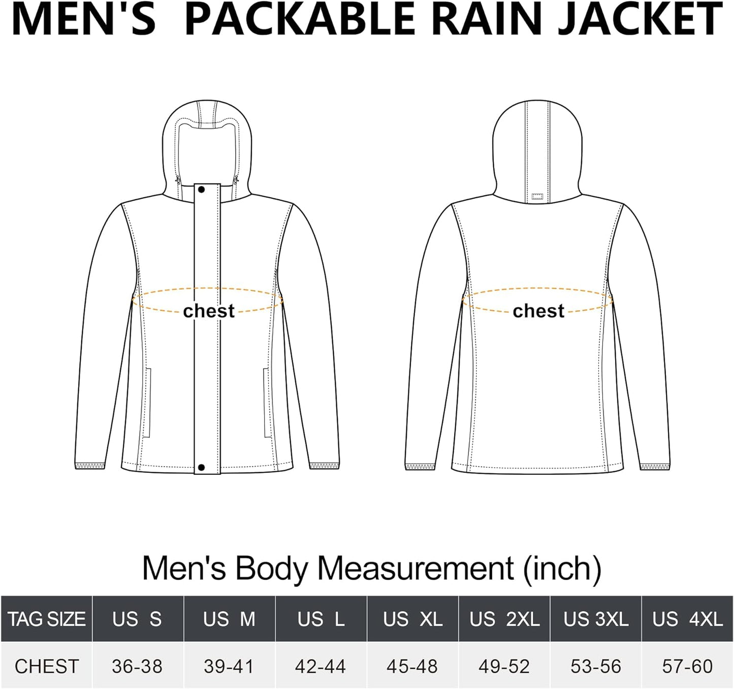 33,000ft Packable Rain Jacket Men's Lightweight Waterproof Rain Shell Jacket Raincoat with Hood for Golf Cycling Windbreaker