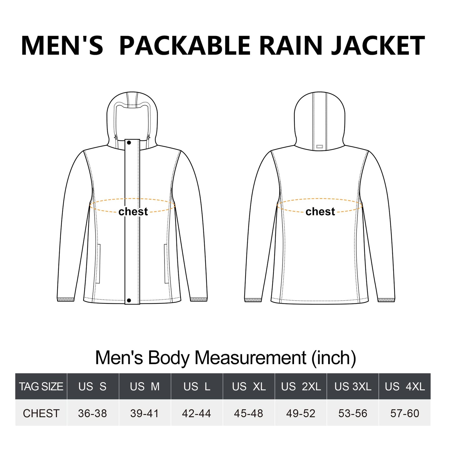 33,000ft Packable Rain Jacket Men's Lightweight Waterproof Rain Shell Jacket Raincoat with Hood for Golf Cycling Windbreaker