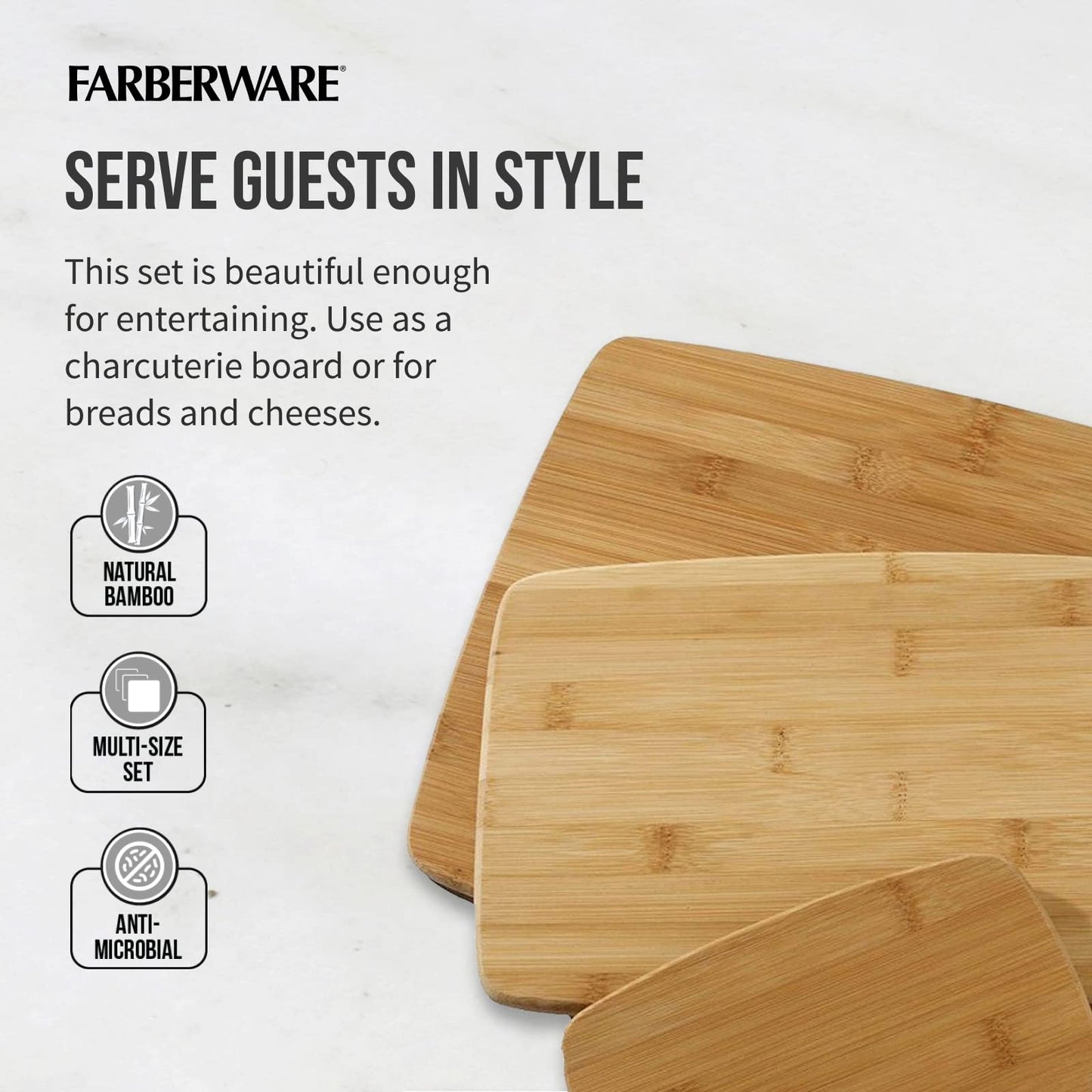 Farberware 4-Piece Kitchen Reversible Chopping Boards for Meal Prep and Serving, Charcuterie Board Set, Wood Cutting Boards, Assorted Sizes, Bamboo