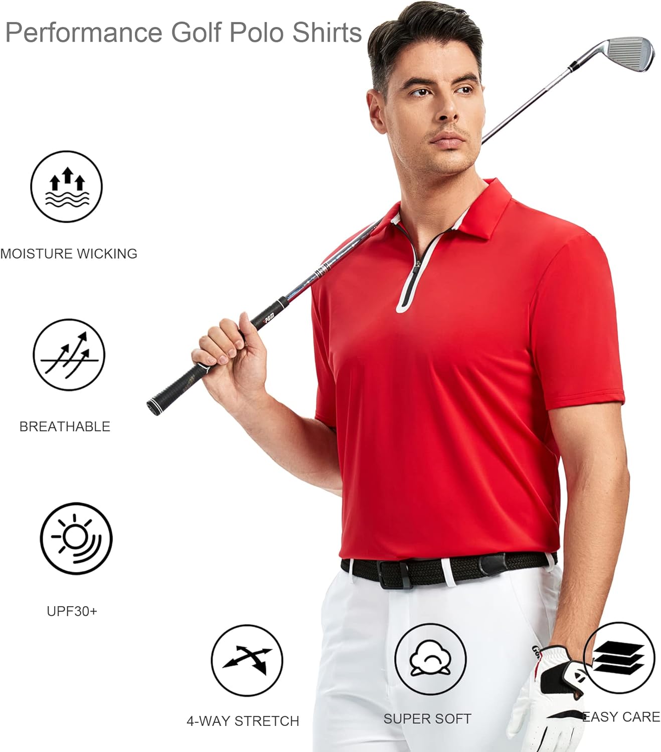 Alex Vando Mens Golf Shirt Moisture Wicking Quick-Dry Short Sleeve Casual Polo Shirts for Men