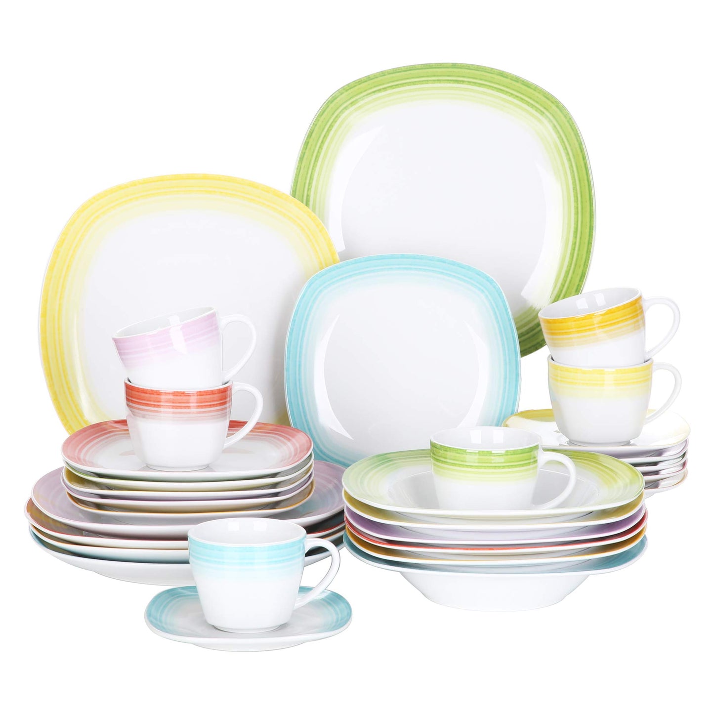 VEWEET, Series Annie, Porcelain Dinnerware Sets for 6, White Dish Set with Pink Floral, 30 PCS Dinner Sets Including Dinner Plates, Dessert Plates, Soup Plates Set, Cups & Saucers