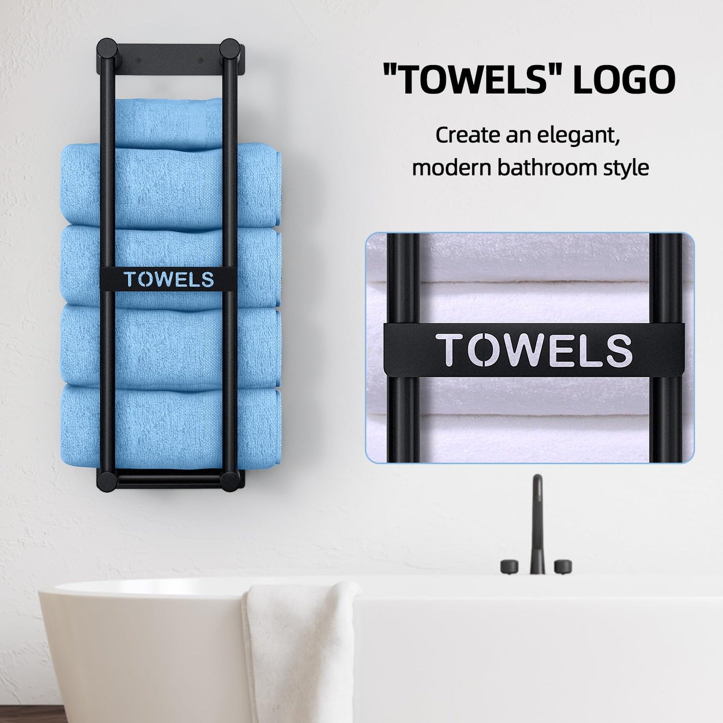 Bathroom Towel Storage Rack, STWWO Towel Racks for Bathroom Wall Mounted 30 inch with Shelf Can Holds 6 Large Towels, Wall Towel Rack for Rolled Towels, Black