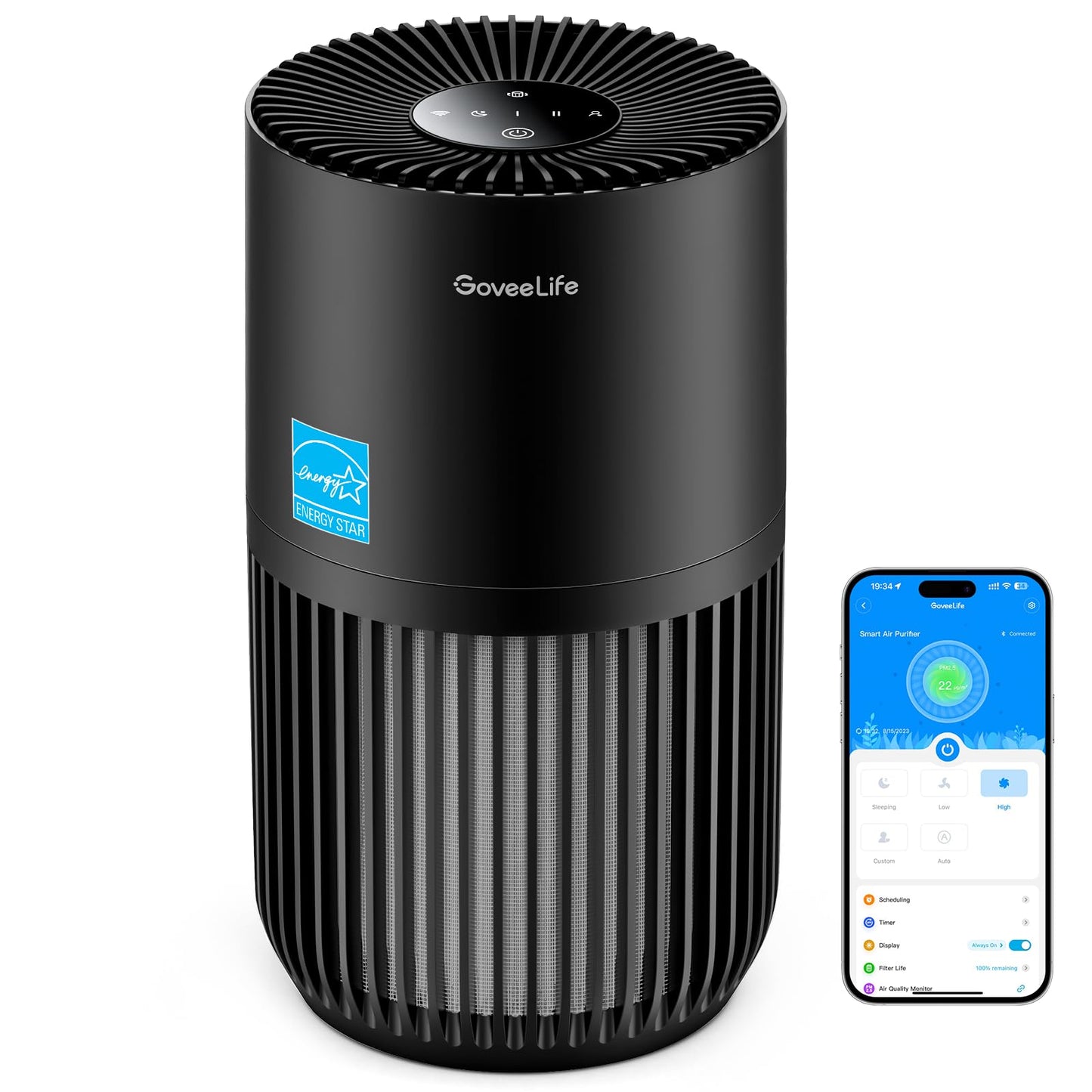 GoveeLife Mini Air Purifier for Bedroom, HEPA Smart Filter Air Purifier with App Alexa Control for Pet Hair, Odors, Pollen, Smoke, Portable Air Cleaner with 3 Speeds, 2 Modes, Timer, Aroma for Home