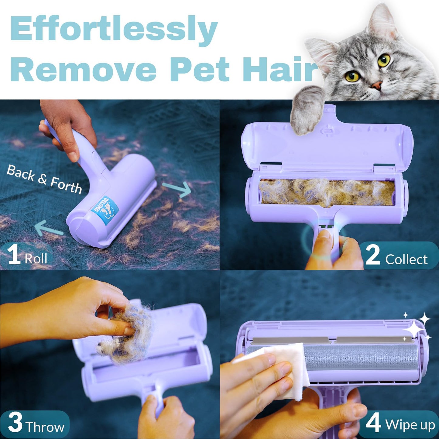 Pet Hair Remover - Lint Roller for Pet Hair - Cat and Dog Hair Remover for Couch, Furniture, Carpet, Car Seat, Reusable Roller W/Self-Cleaning Base - Upgraded Animal Fur Removal Tool