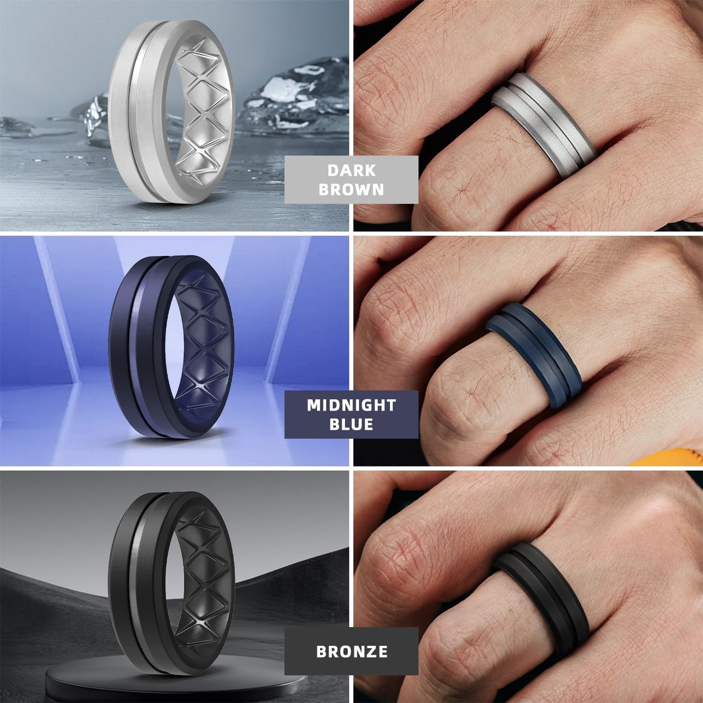 Egnaro Silicone Ring Men 1/4/6 Multipack Breathable Mens Silicone Rubber Bands Wedding Rings for Men Engagement Bands - 8mm Width 2mm Thickness