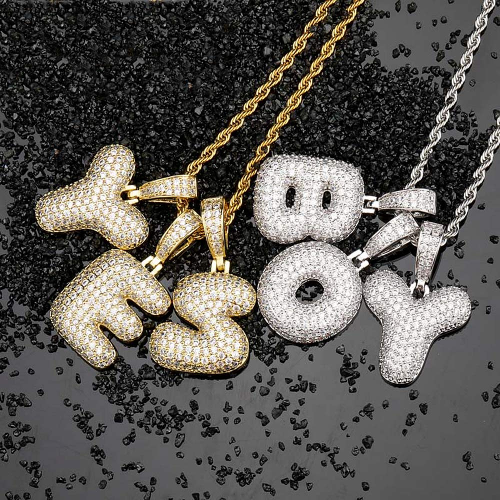 Apzzic Stainless Steel Iced Out Letter Necklace A-Z 26 Capital Initial Alphabet Name Necklace Rope Chain for Women Men Girl Gold Silver