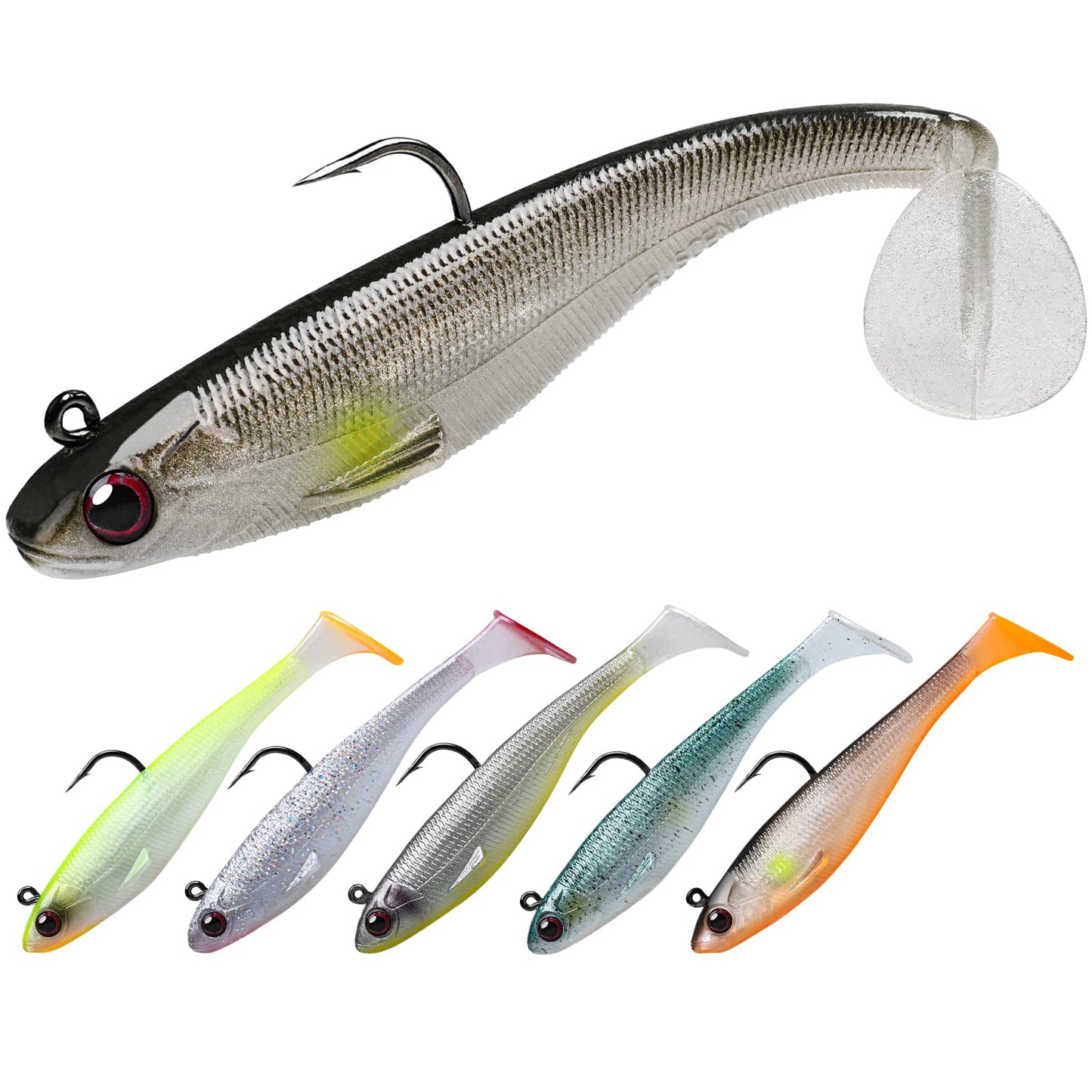 TRUSCEND Pre-Rigged Soft Fishing Lures, Well-Made Easy Catching Lures for Family Fishing, Great Action Swimbait with Spinner, All-Conditions Fishing Gear for Bass Trout Walleye, Crappie Fishing Jigs