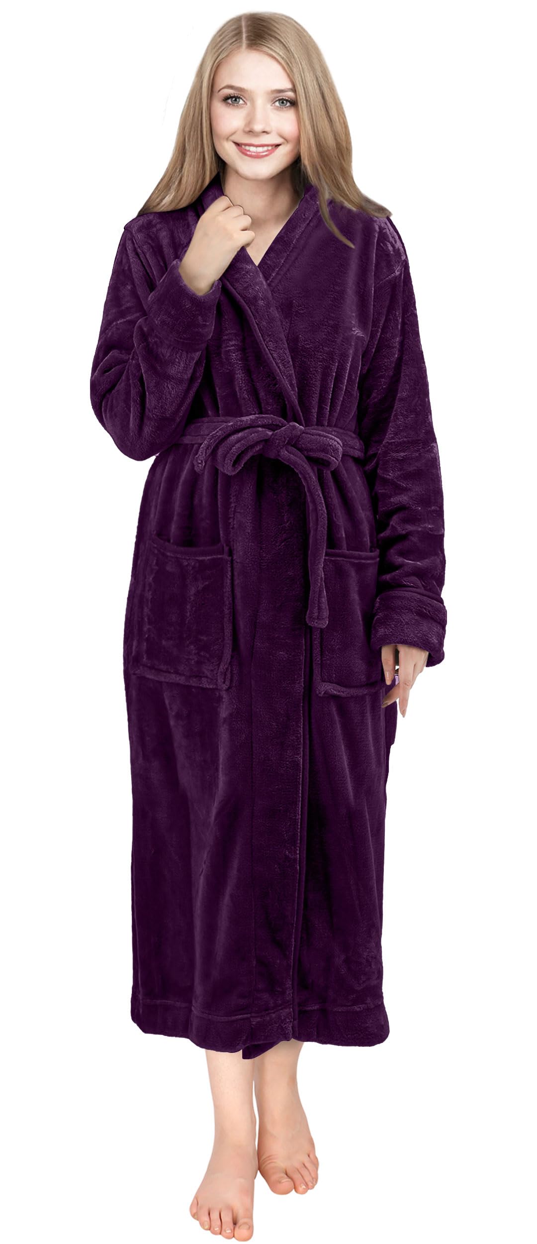 NY Threads Women Fleece Shawl Collar Bathrobe Plush Long Robe