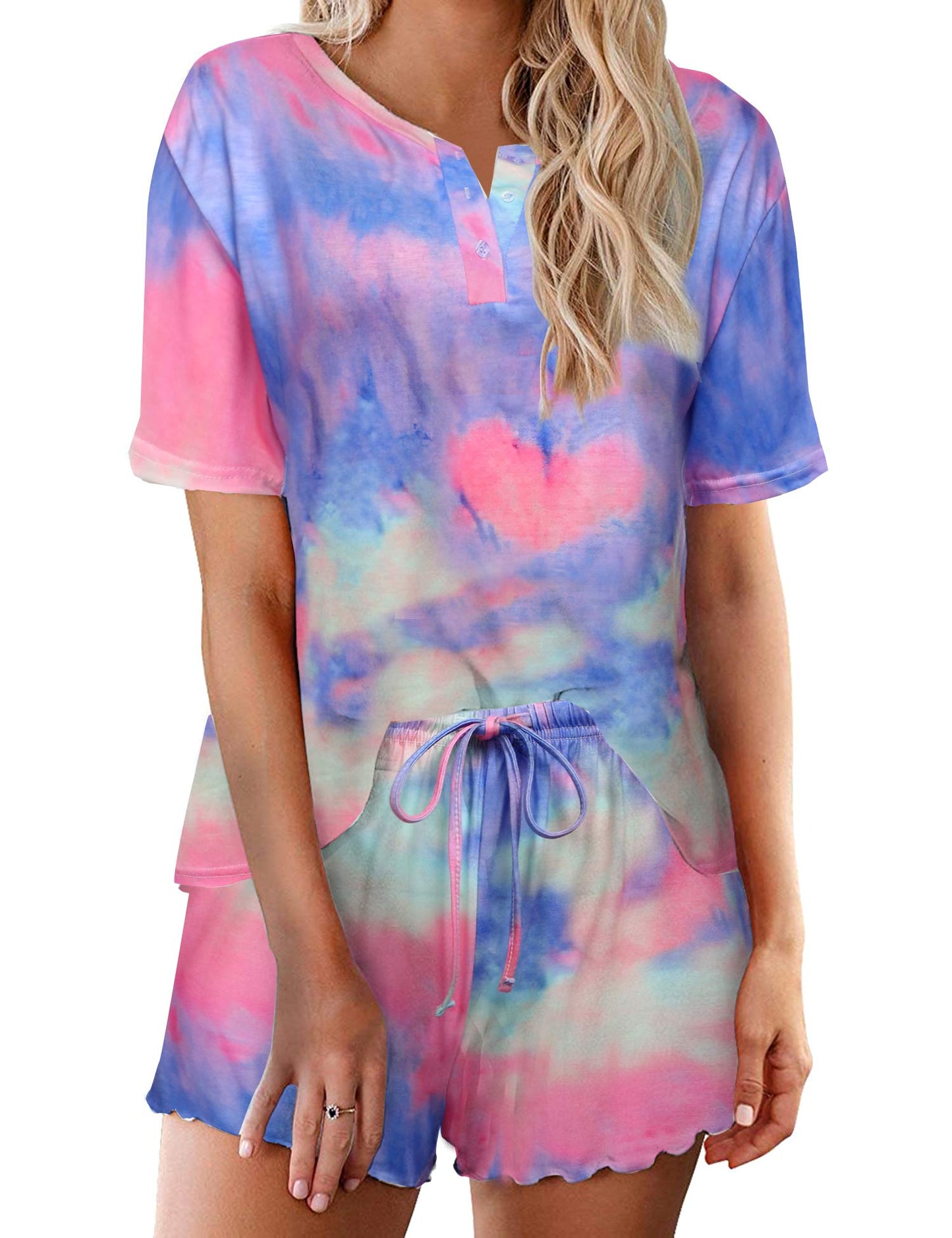 Ekouaer Tie Dye Pajamas Set Womens Loungewear Sleepwear 2 Piece PJ Sets