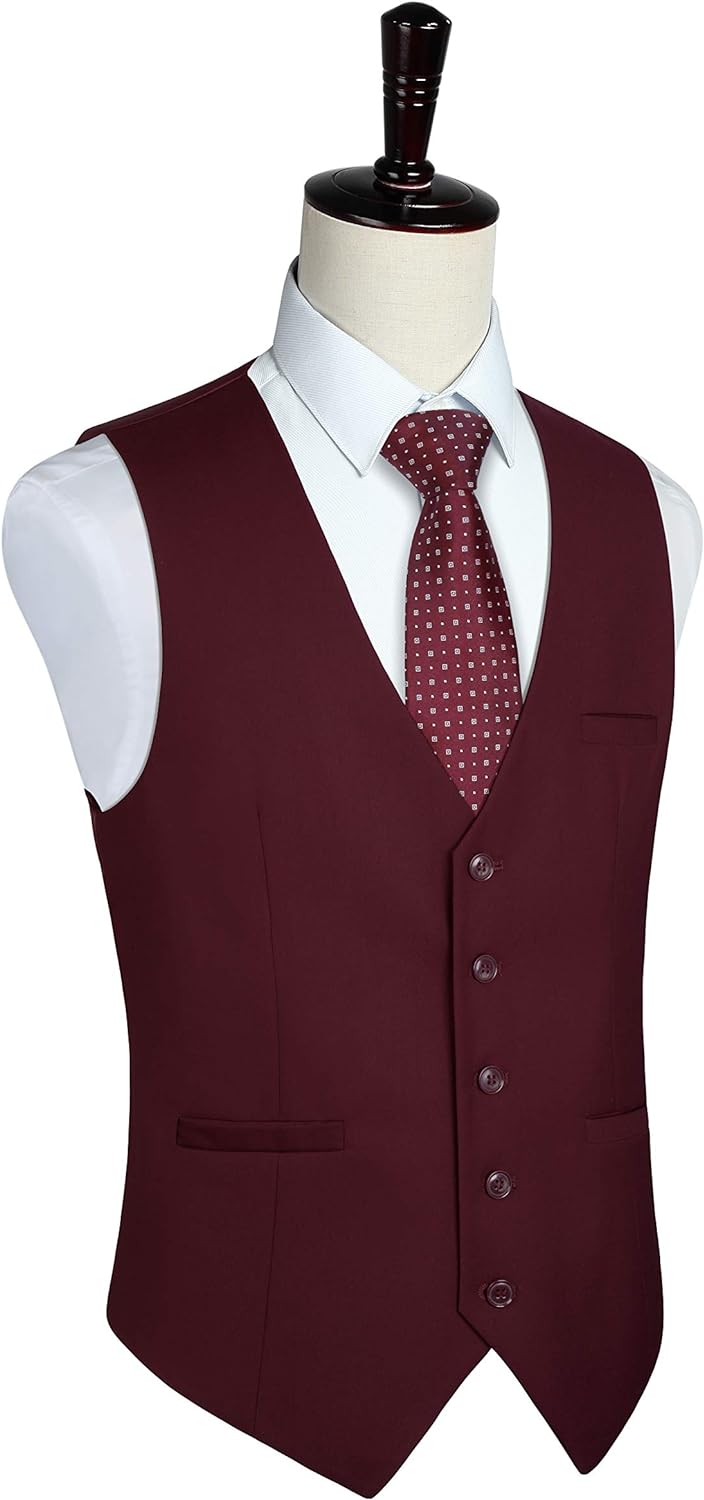 HISDERN Men's Suit Vest Business Formal Dress Waistcoat Vest with 3 Pockets for Suit or Tuxedo