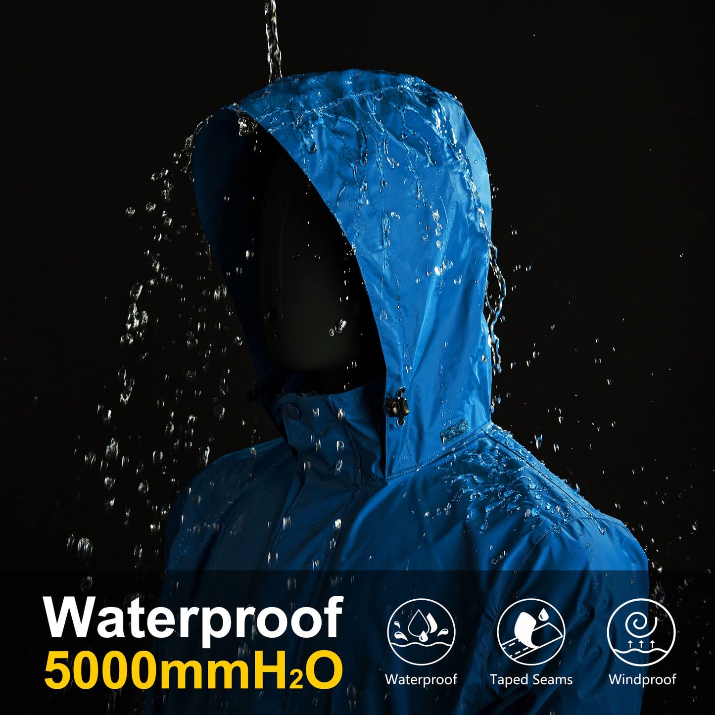 33,000ft Packable Rain Jacket Men's Lightweight Waterproof Rain Shell Jacket Raincoat with Hood for Golf Cycling Windbreaker