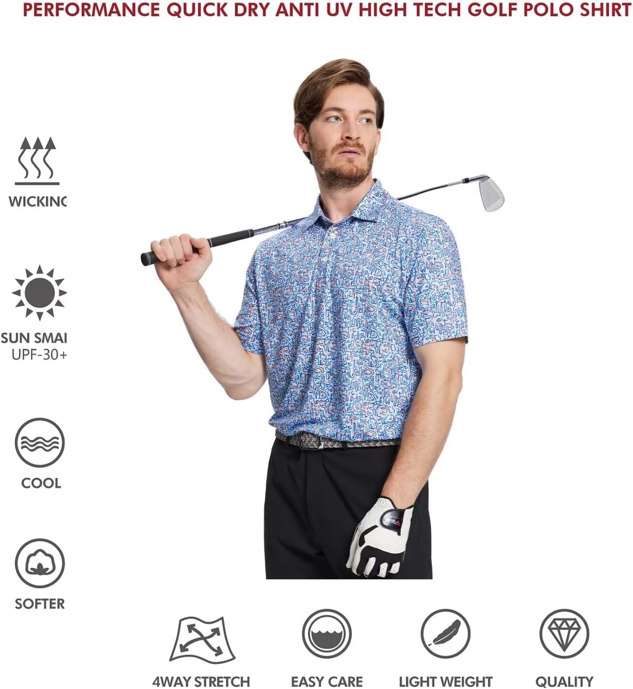 Men's Golf Polo Shirts Short Sleeve Striped Performance Moisture Wicking Dry Fit Golf Shirts for Men