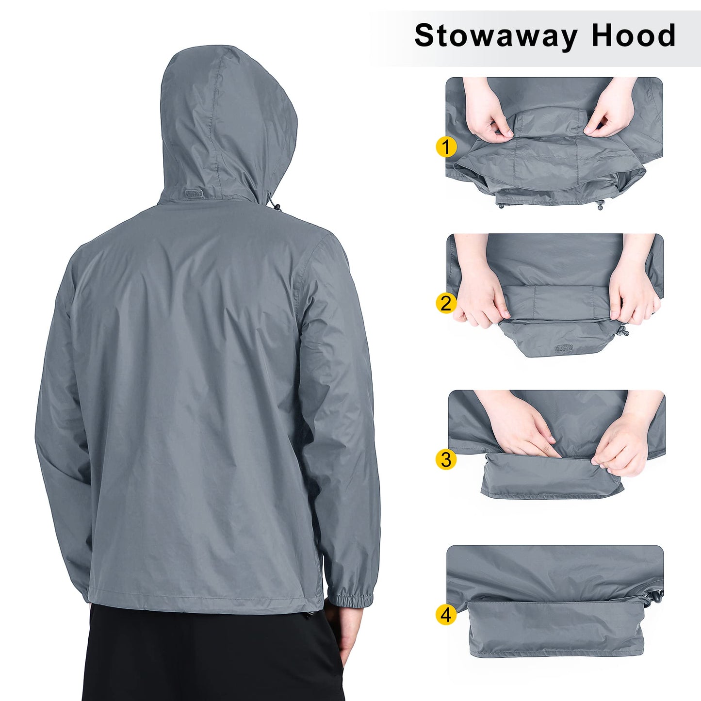 Outdoor Ventures Men's Rain Jacket Waterproof Lightweight Packable Rain Shell Raincoat with Hood for Golf Hiking Travel