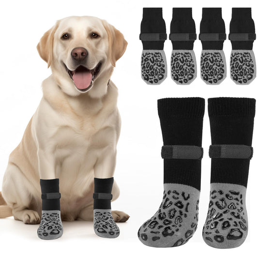 PICK FOR LIFE Non Slip Dog Socks with Grippers Prevent from Licking Paws,Anti-Slip Dogs Grip Socks for Senior Dogs on Hardwood Floor(Grey,2Pairs,L)