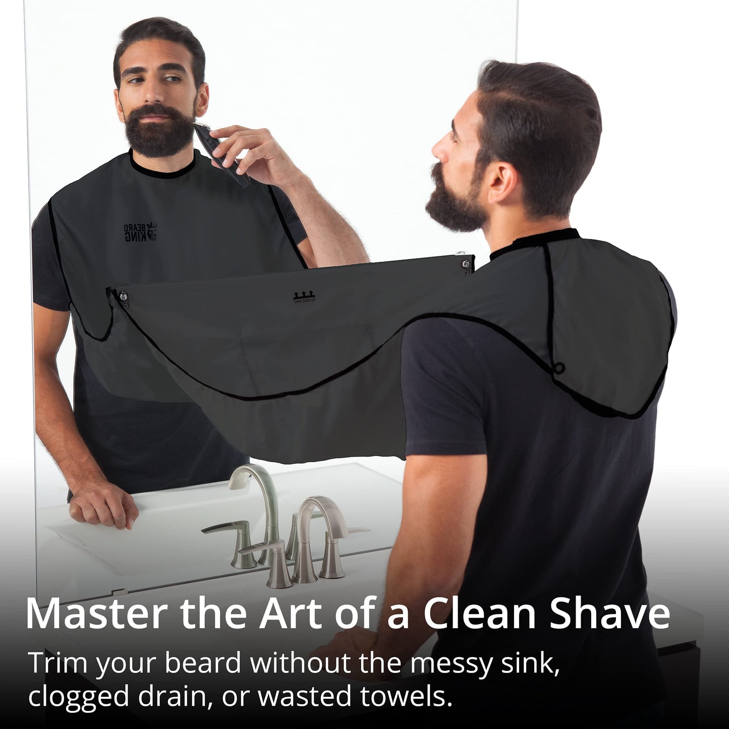 BEARD KING Beard Bib Apron - Shaving Set for Dad - As Seen on Shark Tank - Men's Hair Catcher for Shaving - Grooming Accessories, Black.