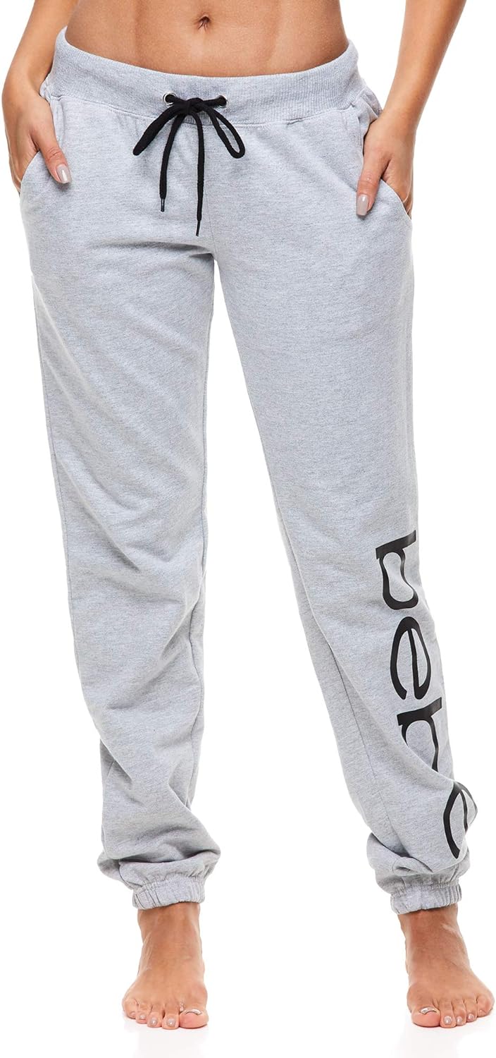 bebe Womens Sweatpants Joggers, French Terry Lounge Pants with Gathered Cuffs, Logo Pajama Pants for Women