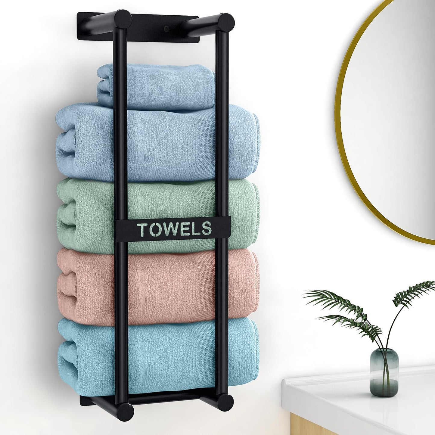 Bathroom Towel Storage Rack, STWWO Towel Racks for Bathroom Wall Mounted 30 inch with Shelf Can Holds 6 Large Towels, Wall Towel Rack for Rolled Towels, Black