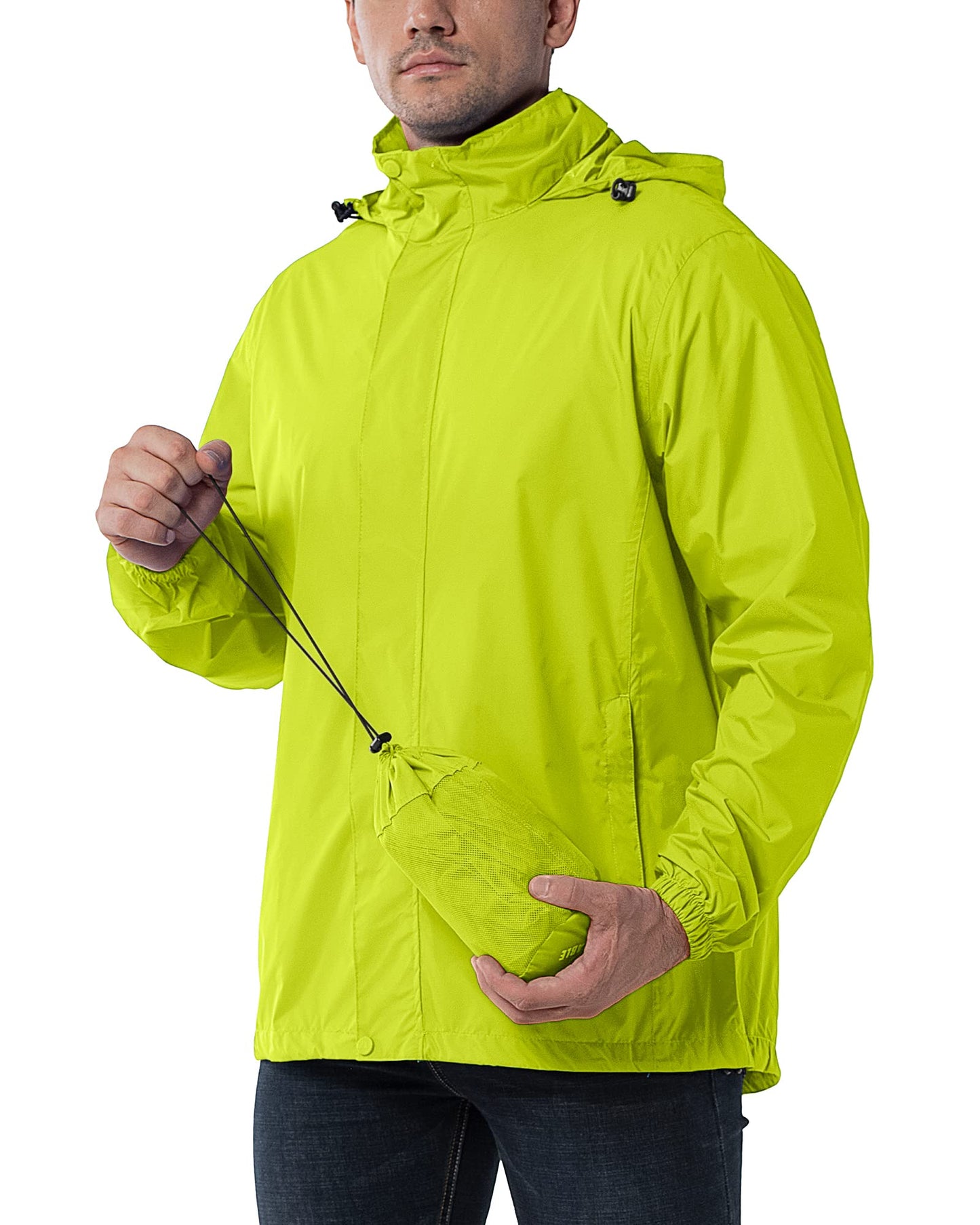 Outdoor Ventures Men's Rain Jacket Waterproof Lightweight Packable Rain Shell Raincoat with Hood for Golf Hiking Travel