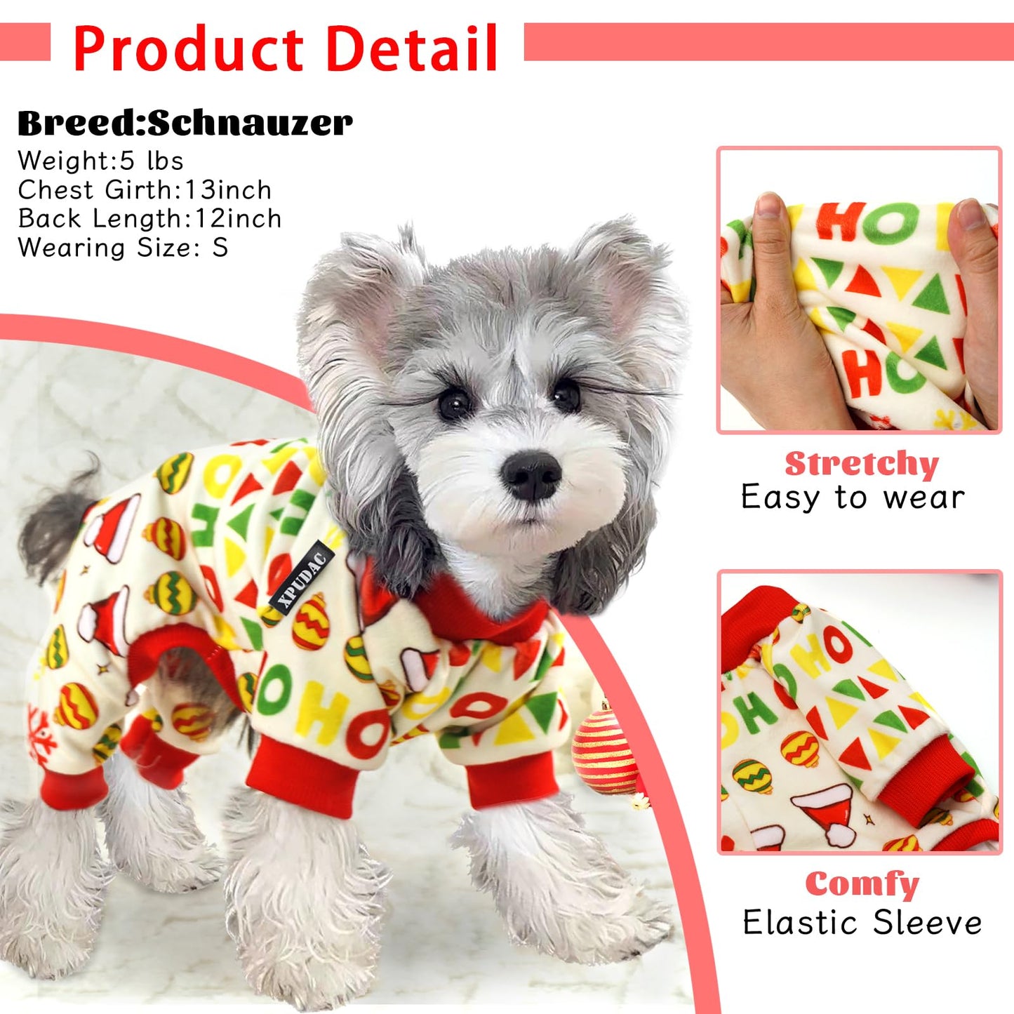 XPUDAC 4 Piece Dog Pajamas for Small Dogs Pjs Clothes Puppy Onesies Outfits for Doggie Christmas Shirts Sleeper for Pet