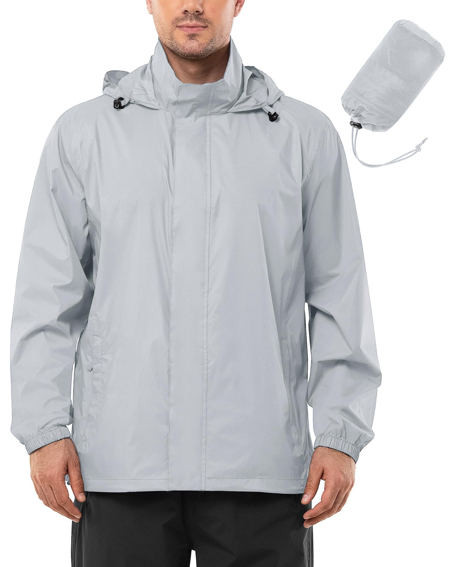 Outdoor Ventures Men's Rain Jacket Waterproof Lightweight Packable Rain Shell Raincoat with Hood for Golf Hiking Travel