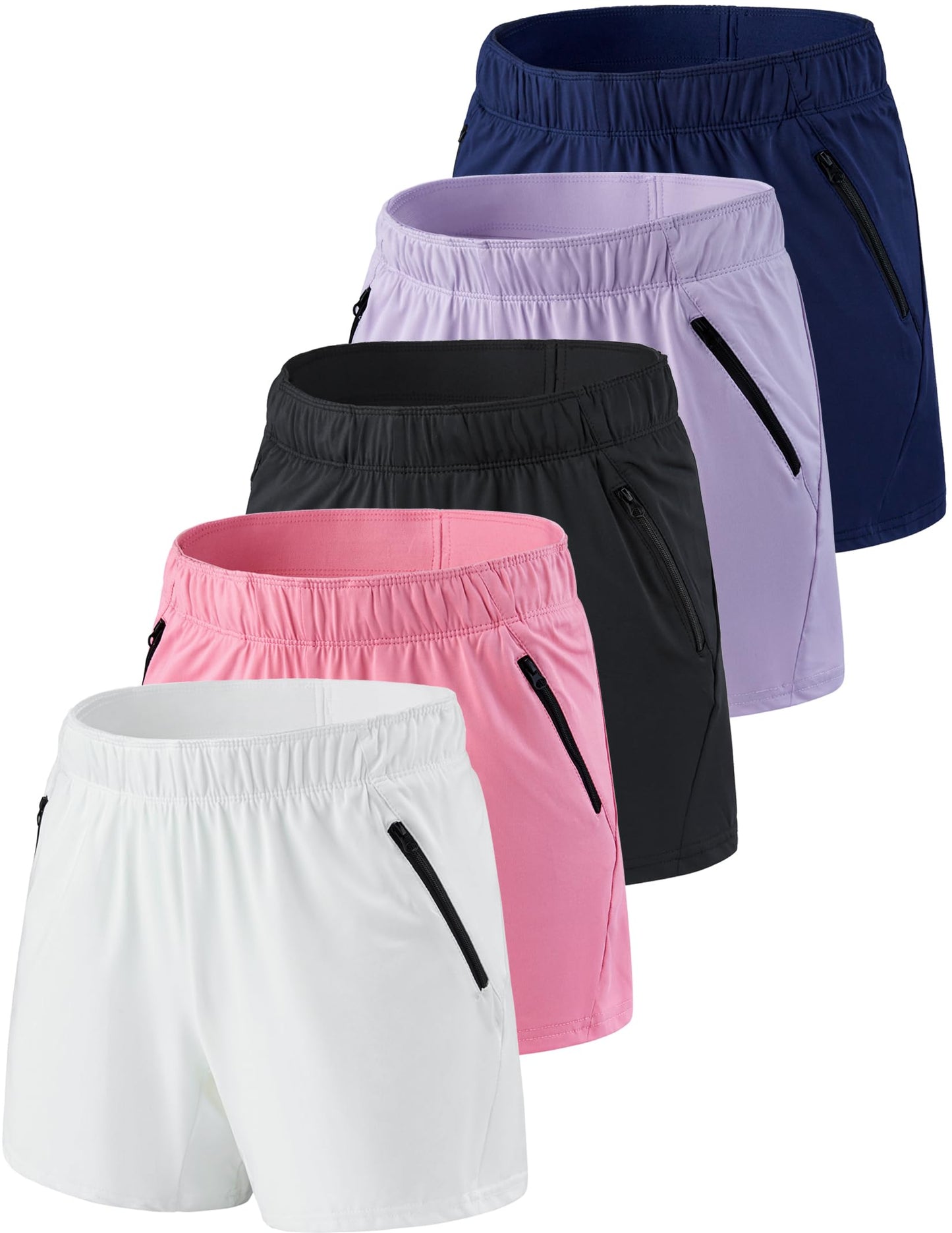 5 Pack: Womens Workout Gym Shorts Casual Lounge Set, Ladies Active Athletic Apparel with Zipper Pockets