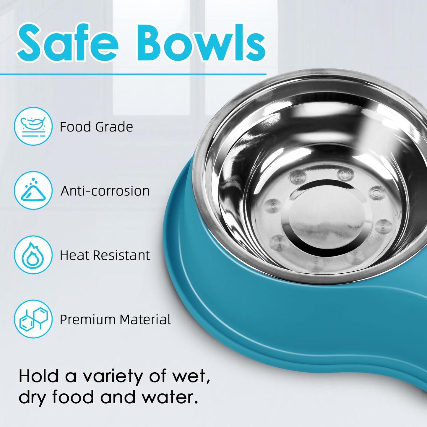 Dog Bowls Double Dog Water and Food Bowls Stainless Steel Bowls with Non-Slip Resin Station, Pet Feeder Bowls for Puppy Medium Dogs Cats