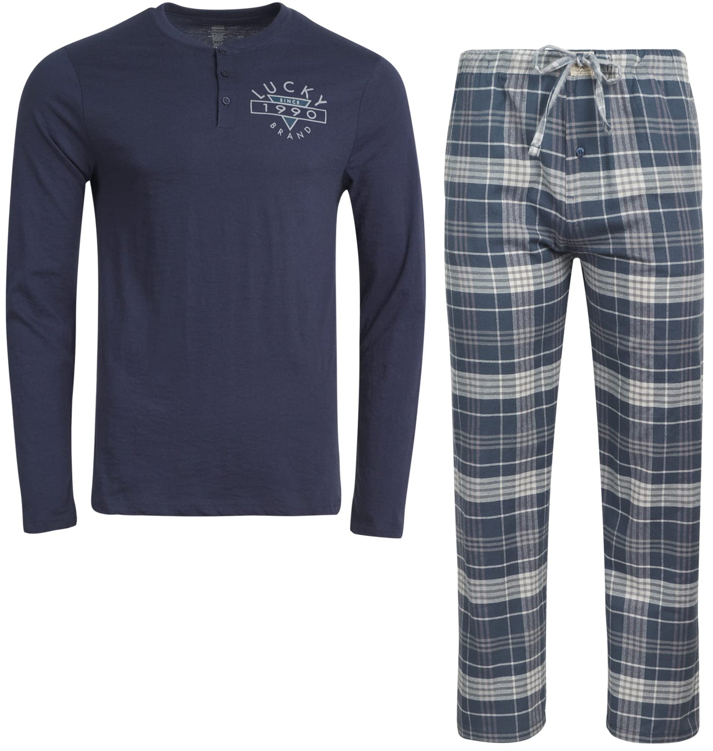 Lucky Brand Men's Pajama Set - 2 Piece Long Sleeve Crew Neck and Flannel Lounge Pants