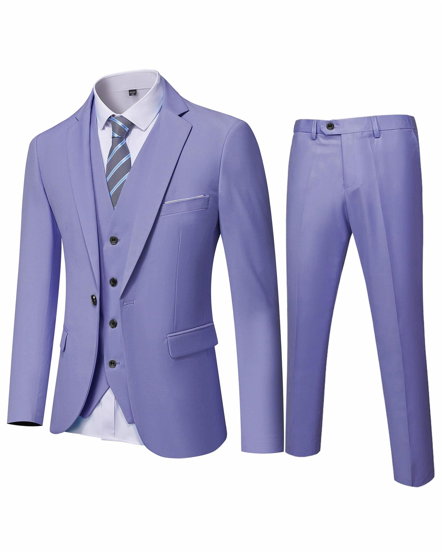 YND Men's Slim Fit 3 Piece Suit, One Button Solid Jacket Vest Pants Set with Tie