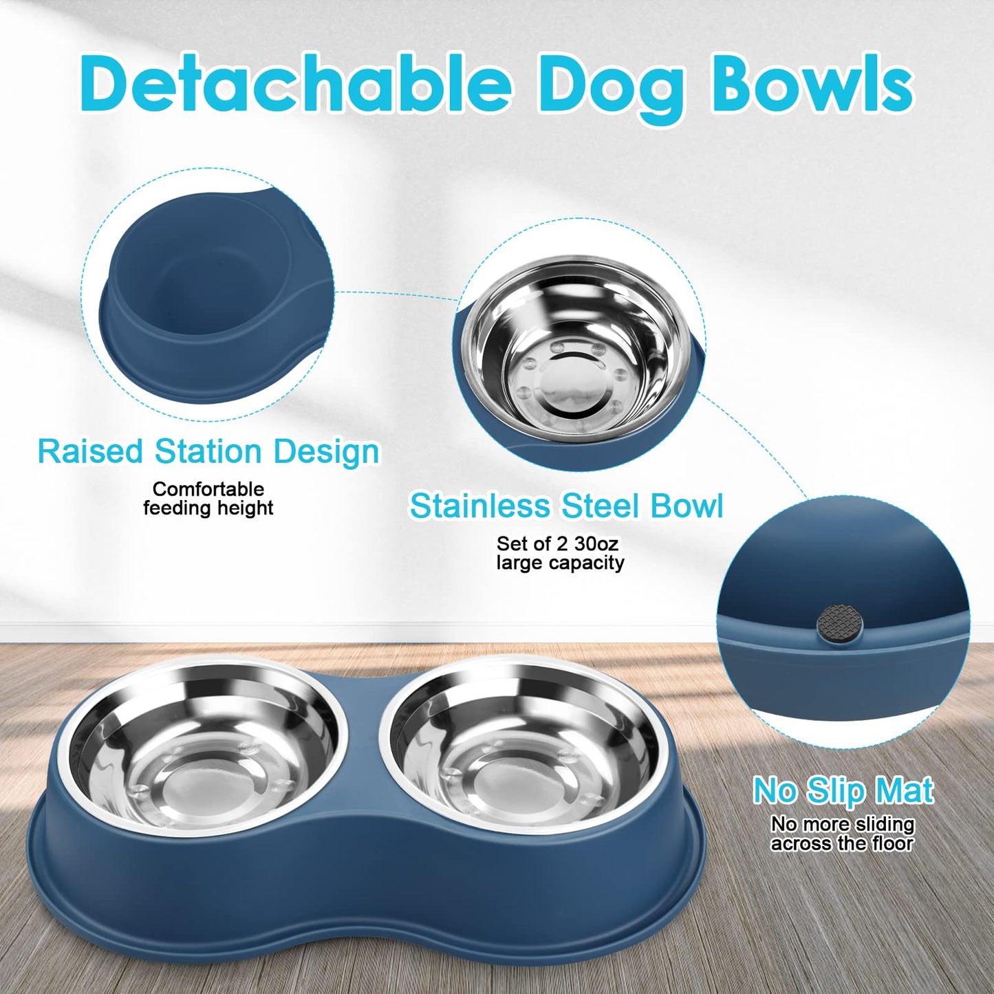 Dog Bowls Double Dog Water and Food Bowls Stainless Steel Bowls with Non-Slip Resin Station, Pet Feeder Bowls for Puppy Medium Dogs Cats