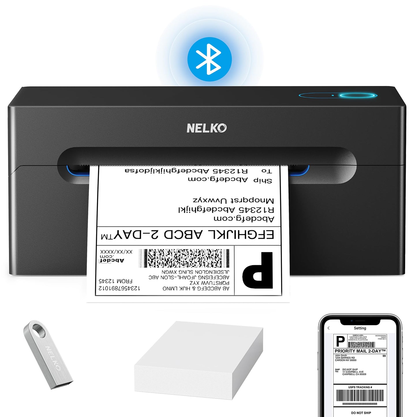 Nelko Bluetooth Thermal Shipping Label Printer, Wireless 4x6 Shipping Label Printer for Shipping Packages, Support Android, iPhone and Windows, Widely Used for Amazon, Ebay, Shopify, Etsy, USPS