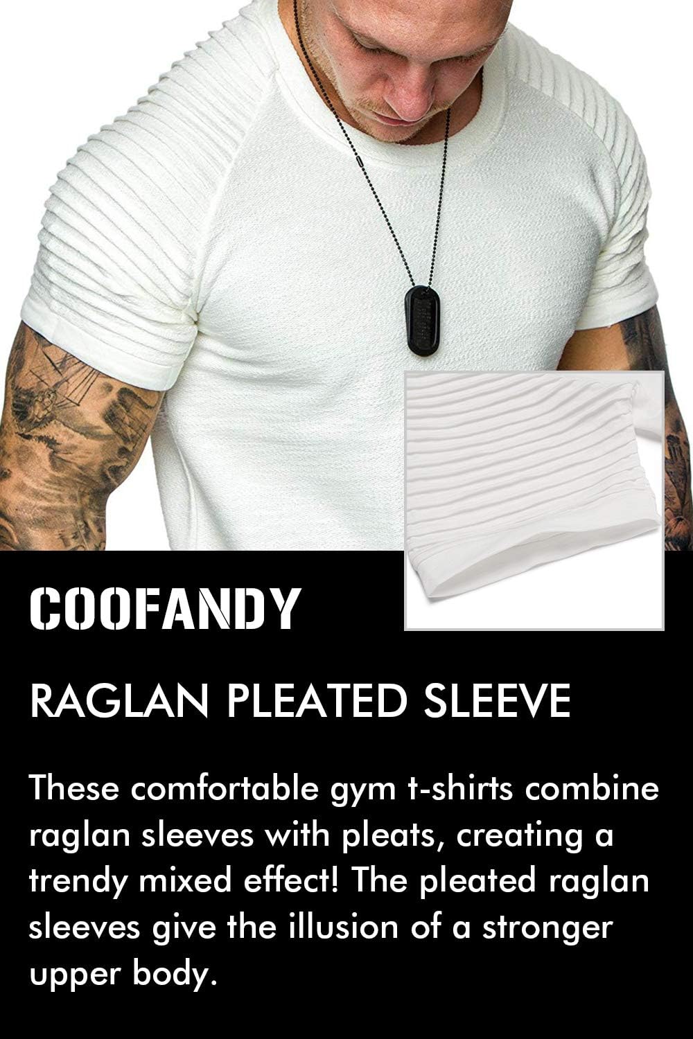 COOFANDY Men's Muscle T-Shirt Pleated Raglan Sleeve Bodybuilding Gym Tee Short Sleeve Fashion Workout Shirts Hipster Shirt