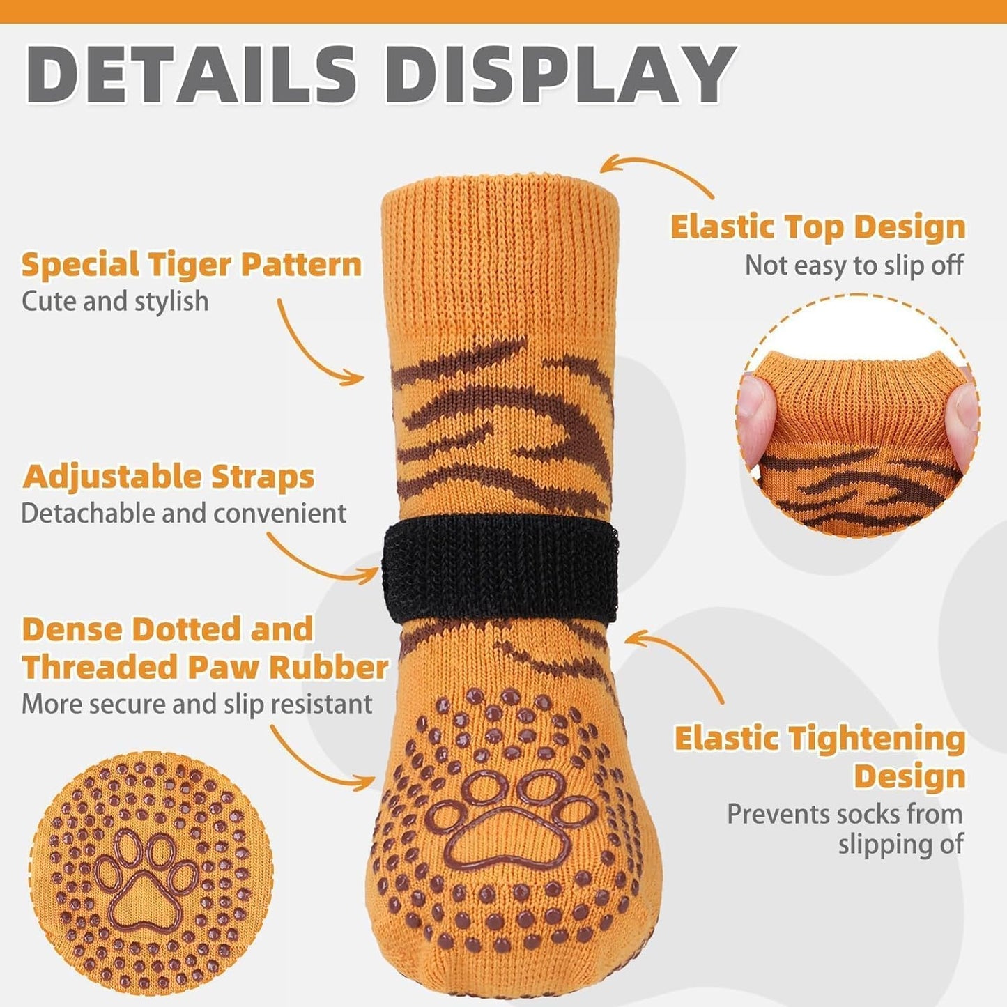 KOOLTAIL Non-Slip Dog Socks-Double Sides Grip for Hardwood Floor,3 Pairs Leopard Print Dog Boots,Traction Control Injury Prevent Licking Paw Protector Dog Shoes for Small Medium Large Old Senior Dogs