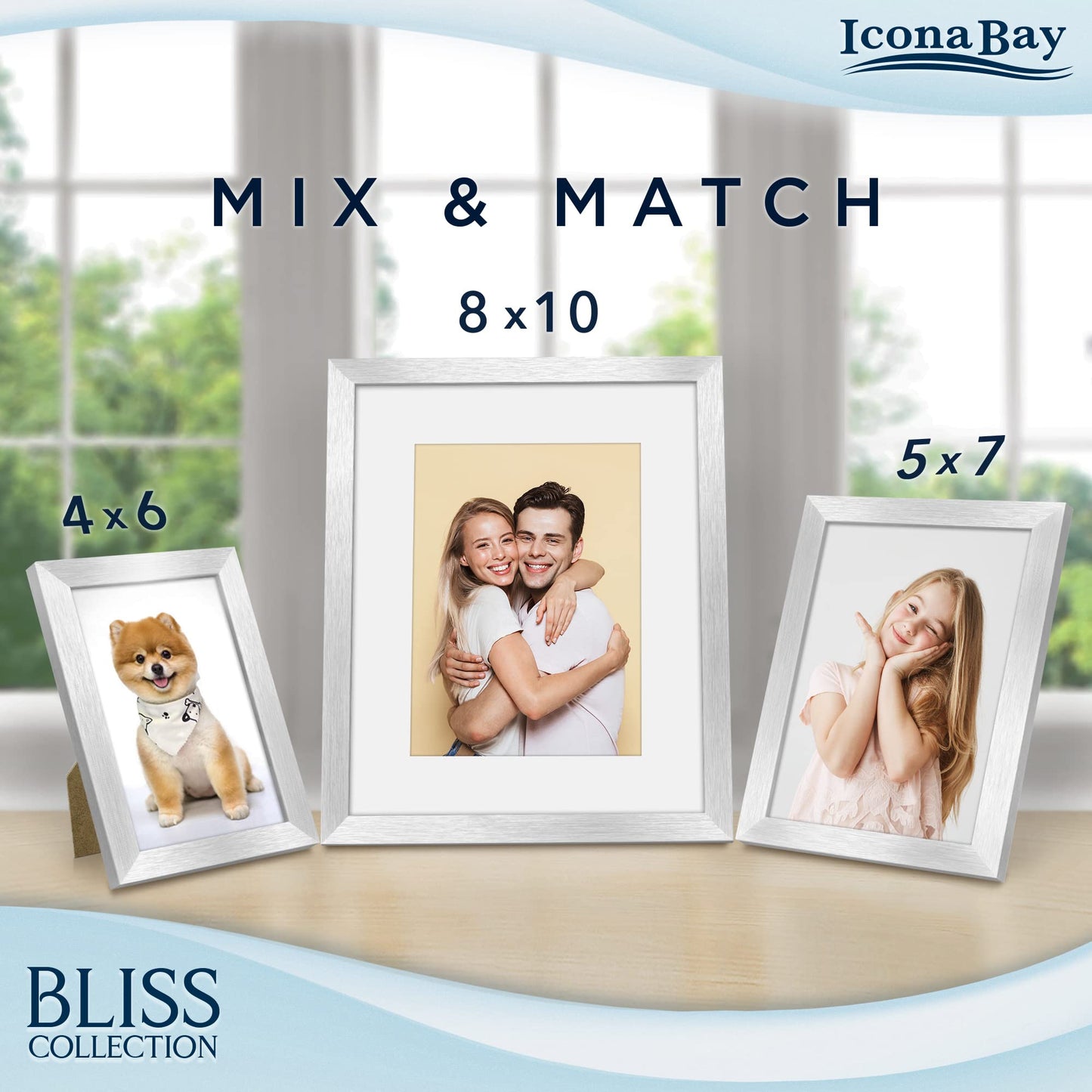 Icona Bay 5x7 Black Picture Frame, Modern Style Wood Composite Frame, Table Top or Wall Mount, Bliss Collection