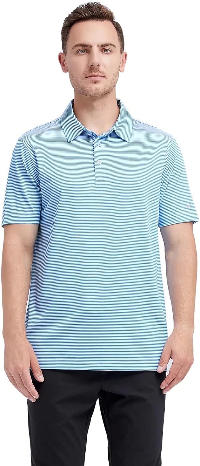 Men's Golf Polo Shirts Short Sleeve Striped Performance Moisture Wicking Dry Fit Golf Shirts for Men