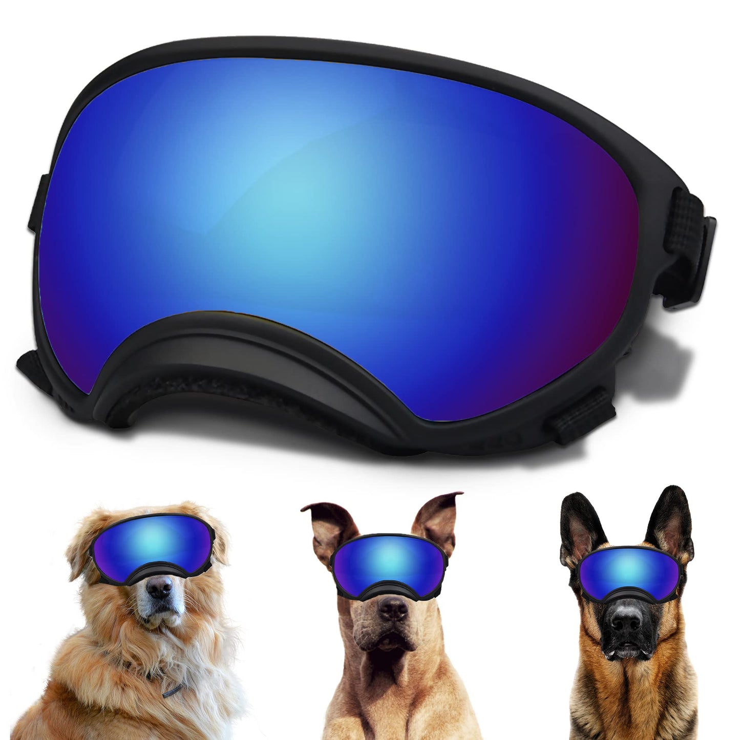 Large Dog Sunglasses, Dog Goggles with Adjustable Strap UV Protection Winproof Dog Puppy Sunglasses, Suitable for Medium-Large Dog Pet Glasses, Dogs Eyes Protection